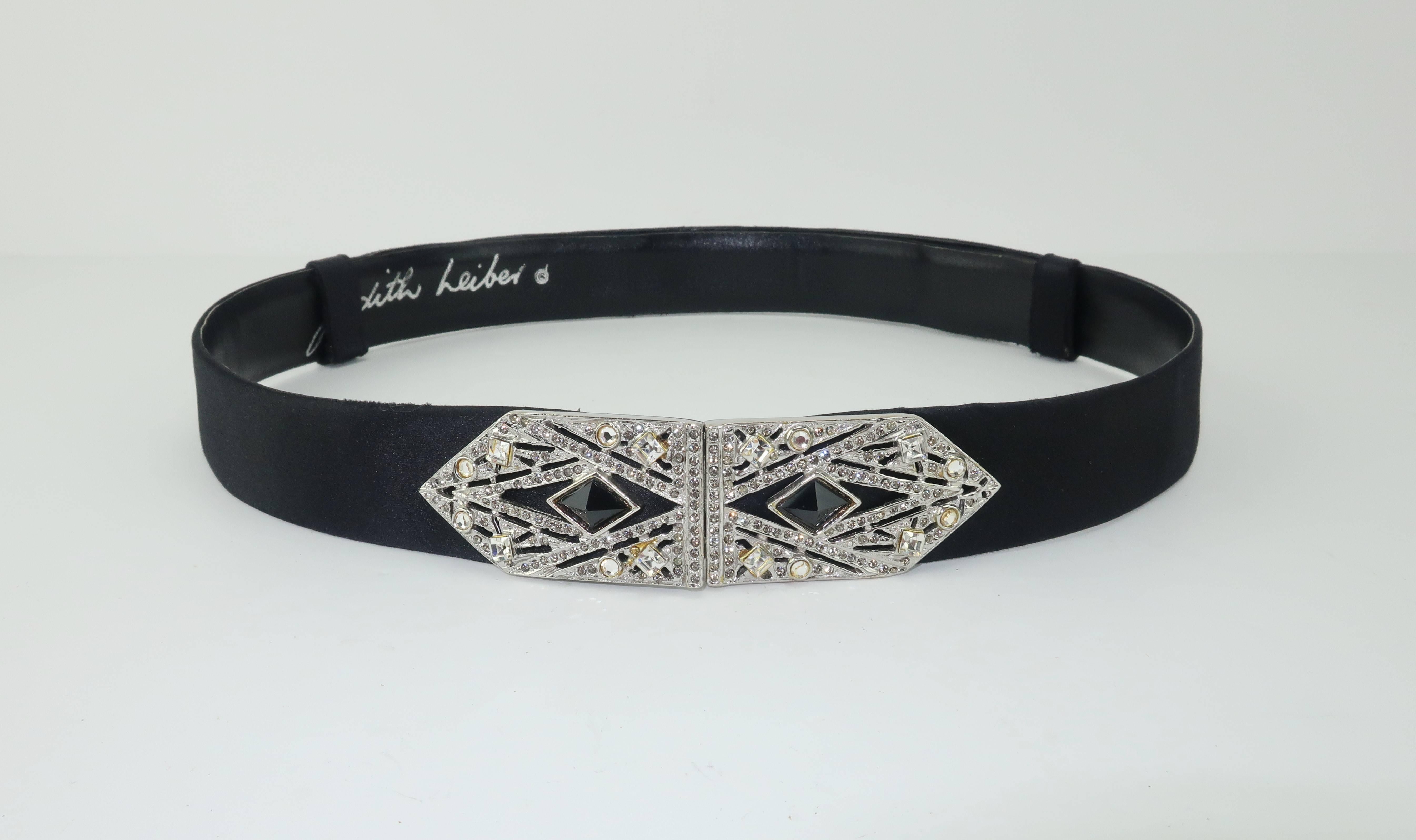 Judith Leiber Art Deco Inspired Black Satin Belt 4