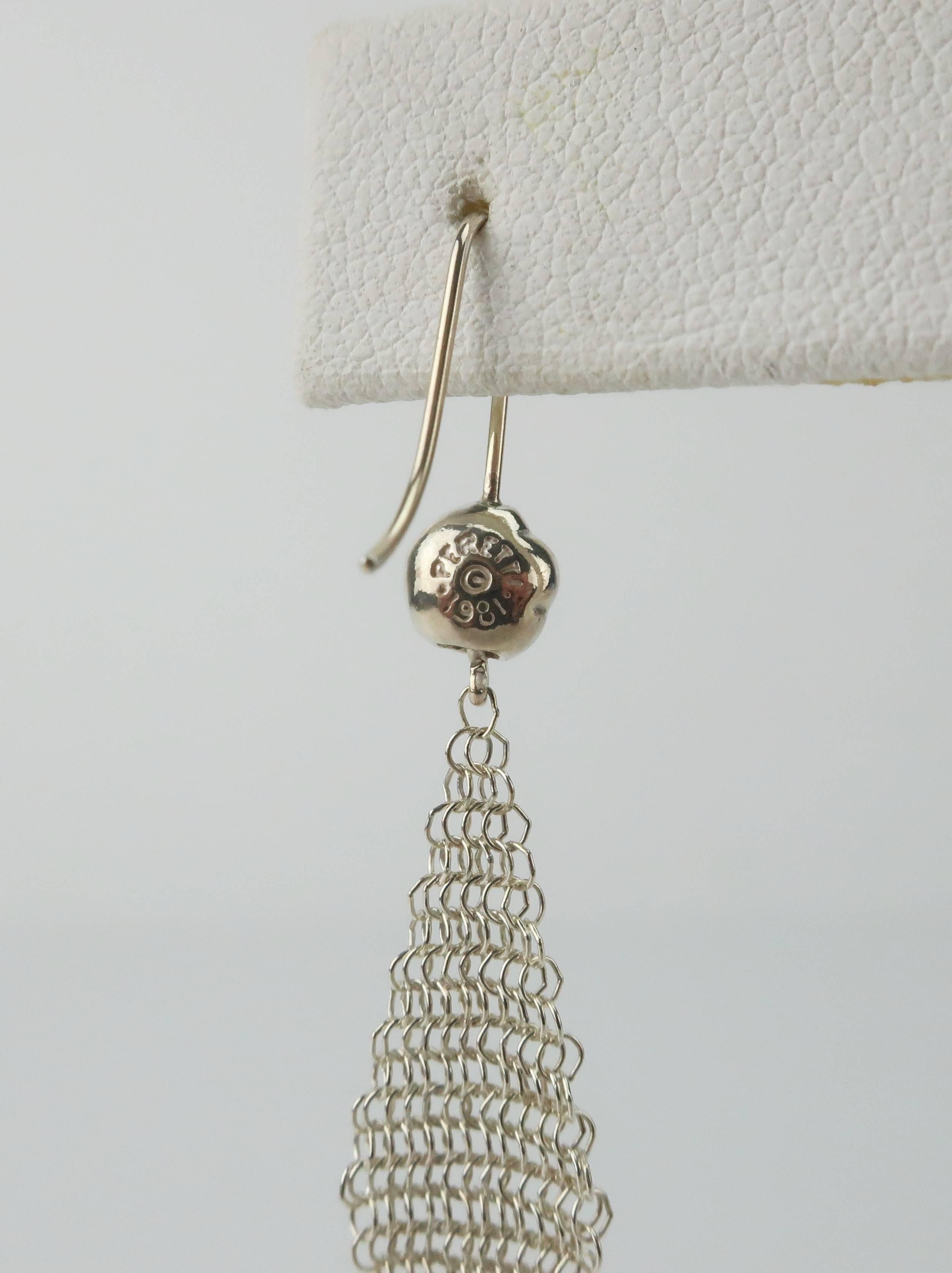 Modernist 1981 Elsa Peretti Sterling Silver Mesh Earrings for Tiffany & Co.