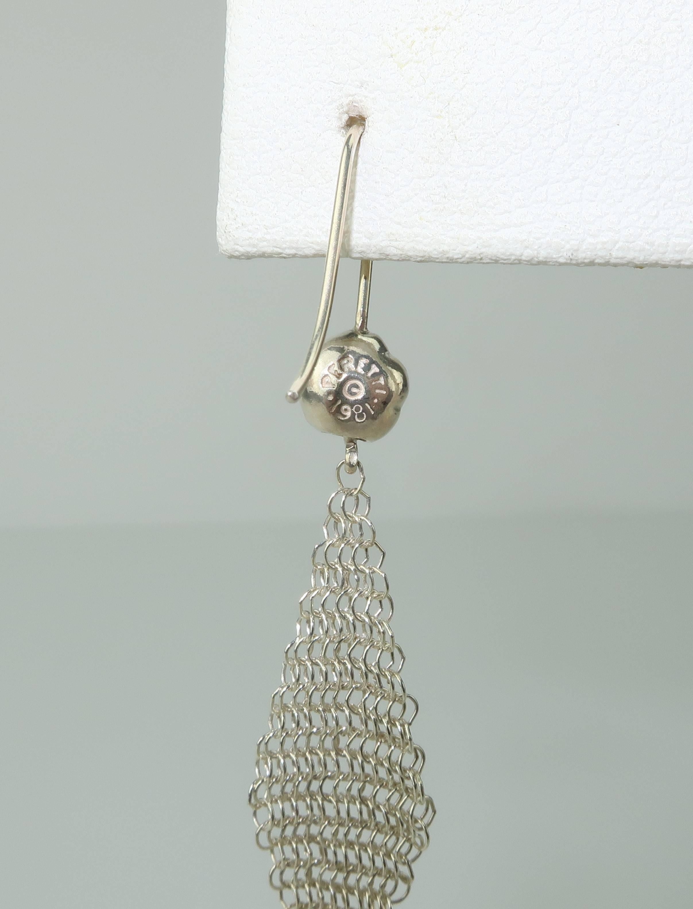 1981 Elsa Peretti Sterling Silver Mesh Earrings for Tiffany & Co. In Excellent Condition In Atlanta, GA