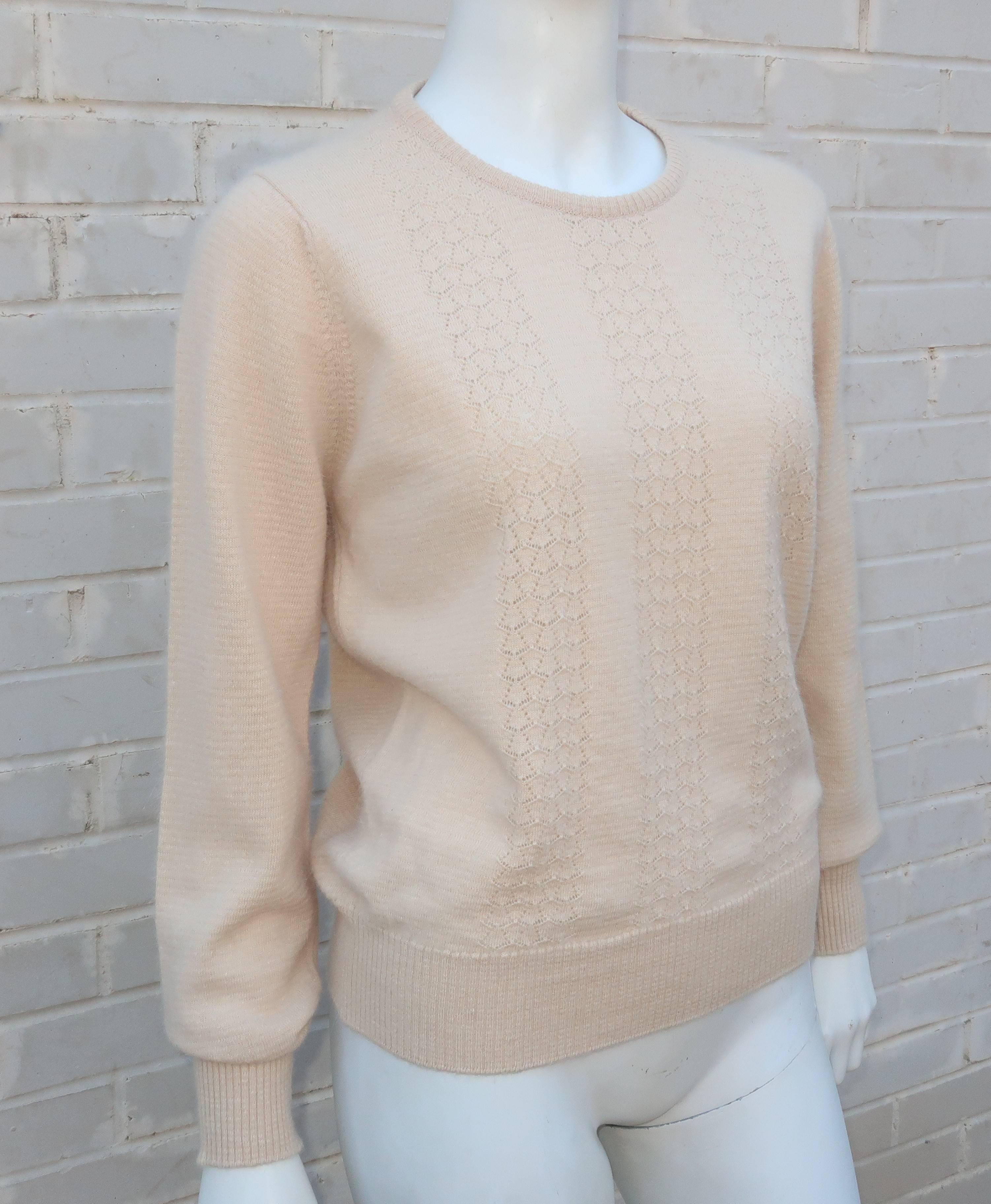 Jaeger Angora Wool Pointelle Sweater, 1970s  In Excellent Condition In Atlanta, GA