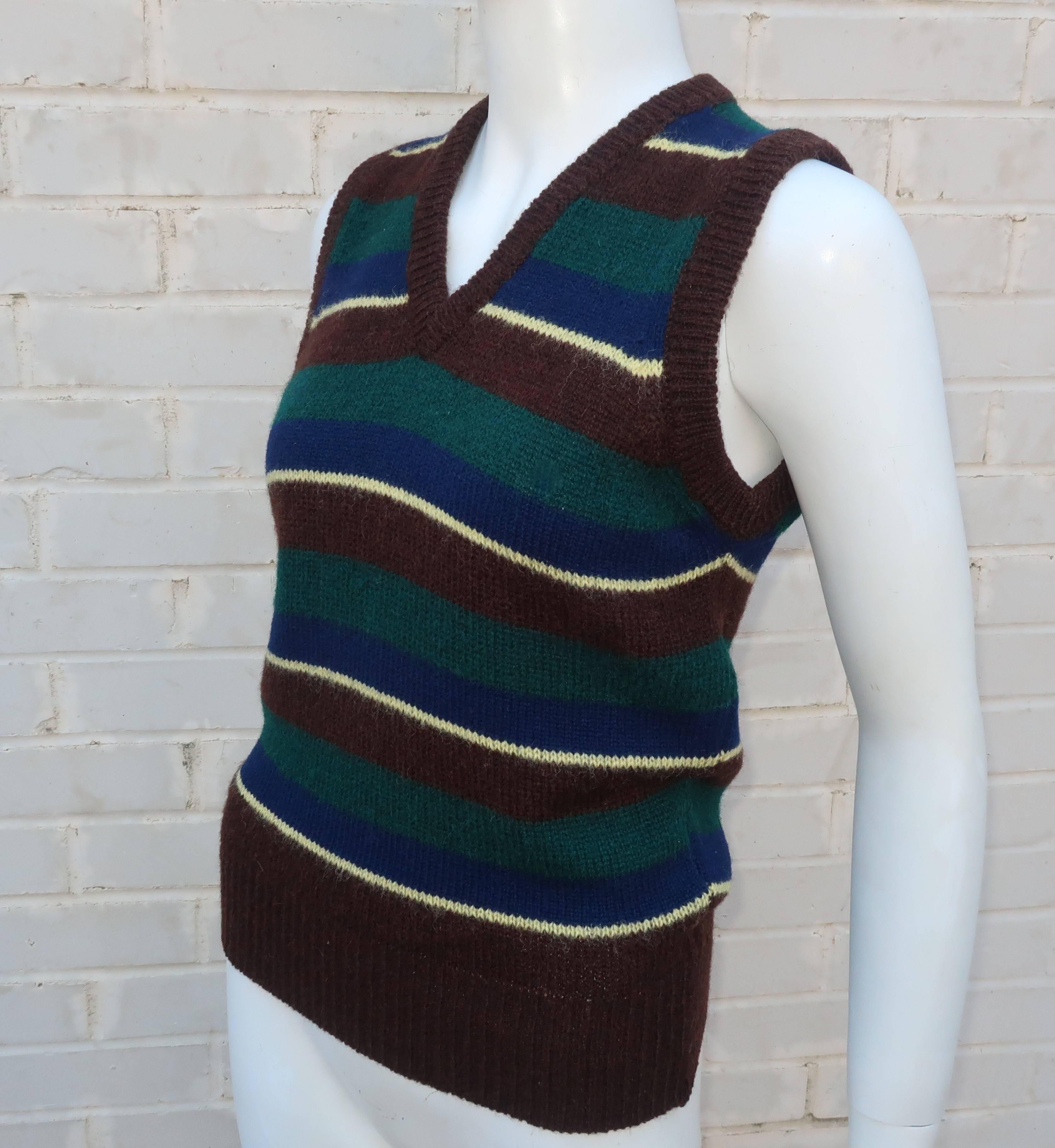 Black Ralph Lauren Wool Striped Sweater Vest, 1970s 