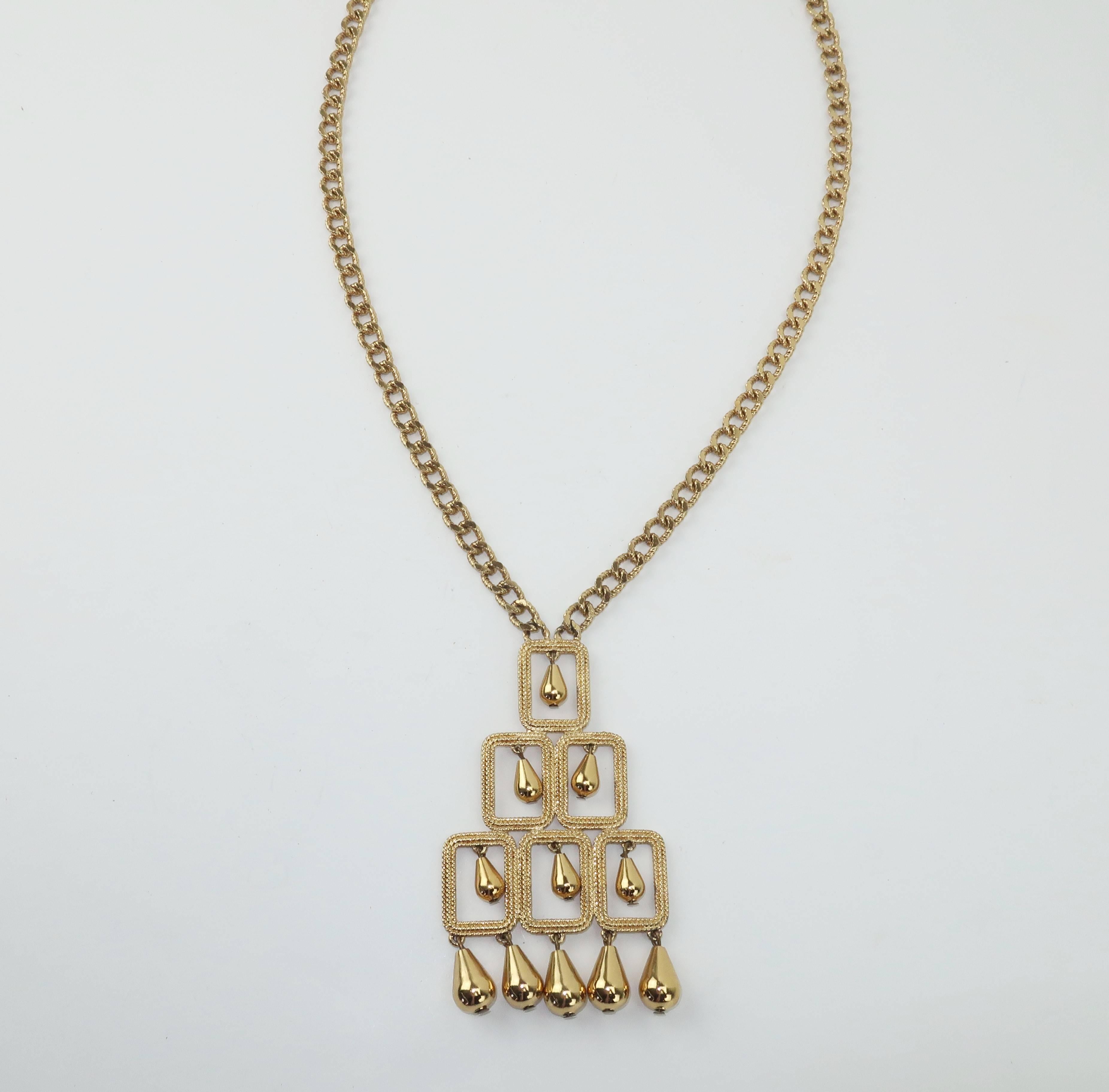 1960’s Monet Gold Tone Modernist Pendant Necklace 1