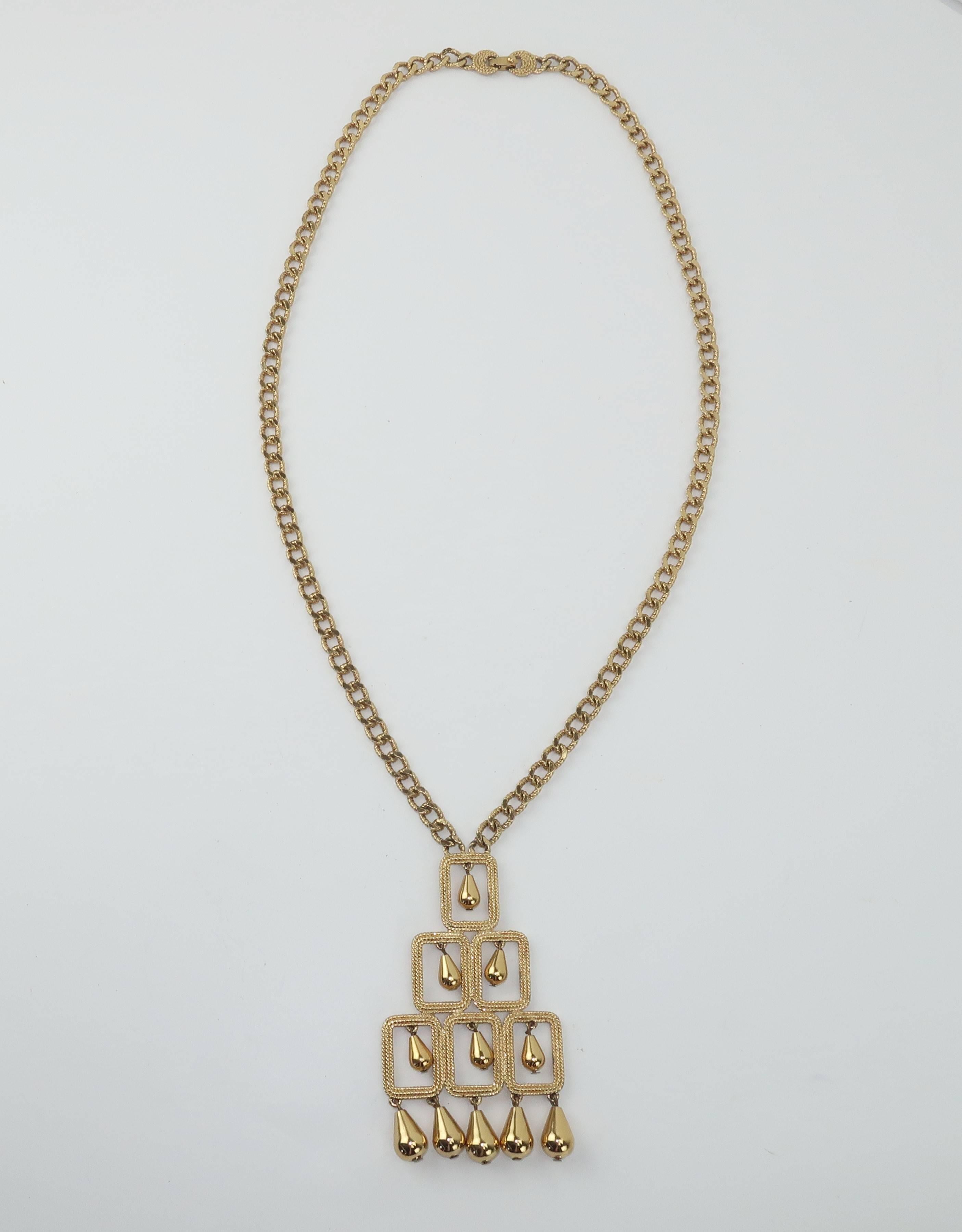 Women's 1960’s Monet Gold Tone Modernist Pendant Necklace