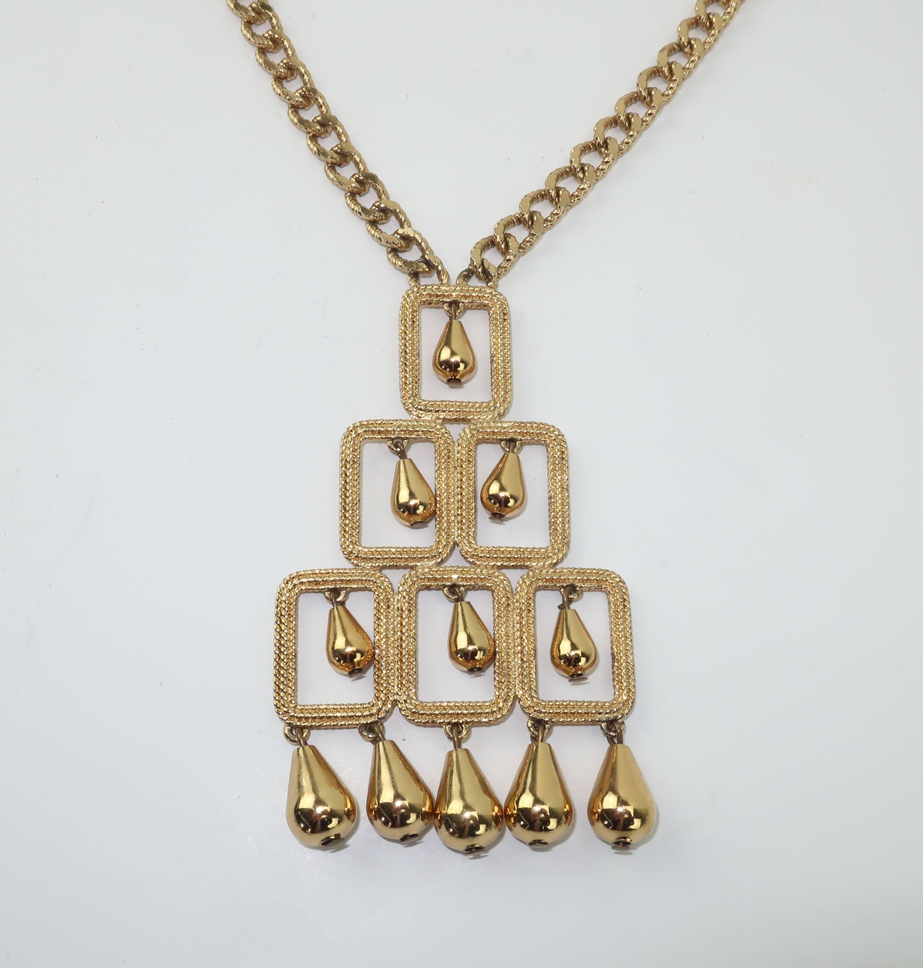 1960’s Monet Gold Tone Modernist Pendant Necklace 2
