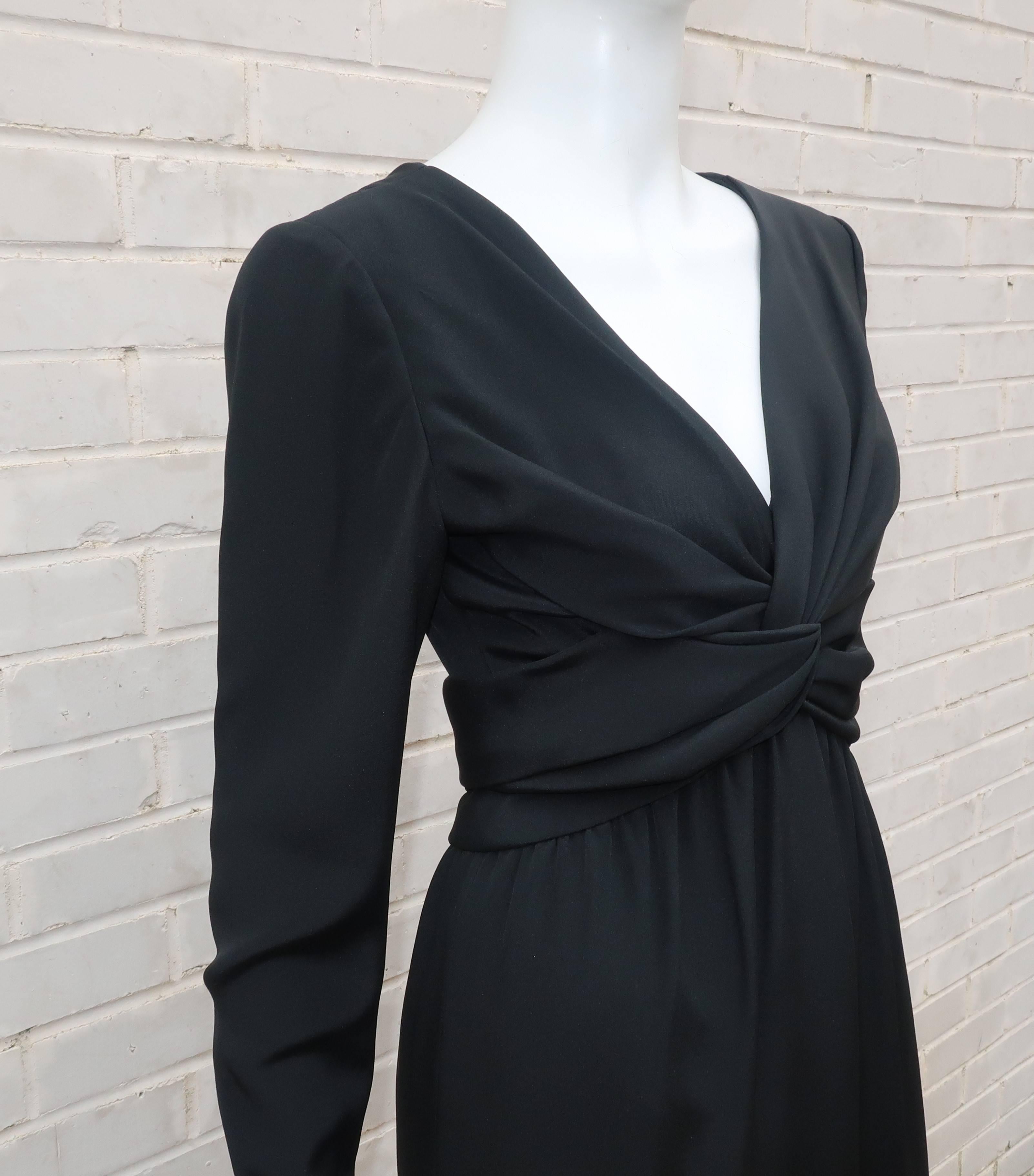 Circa 1980 Bill Blass Black Silk Cocktail Dress With a Twist In Excellent Condition For Sale In Atlanta, GA