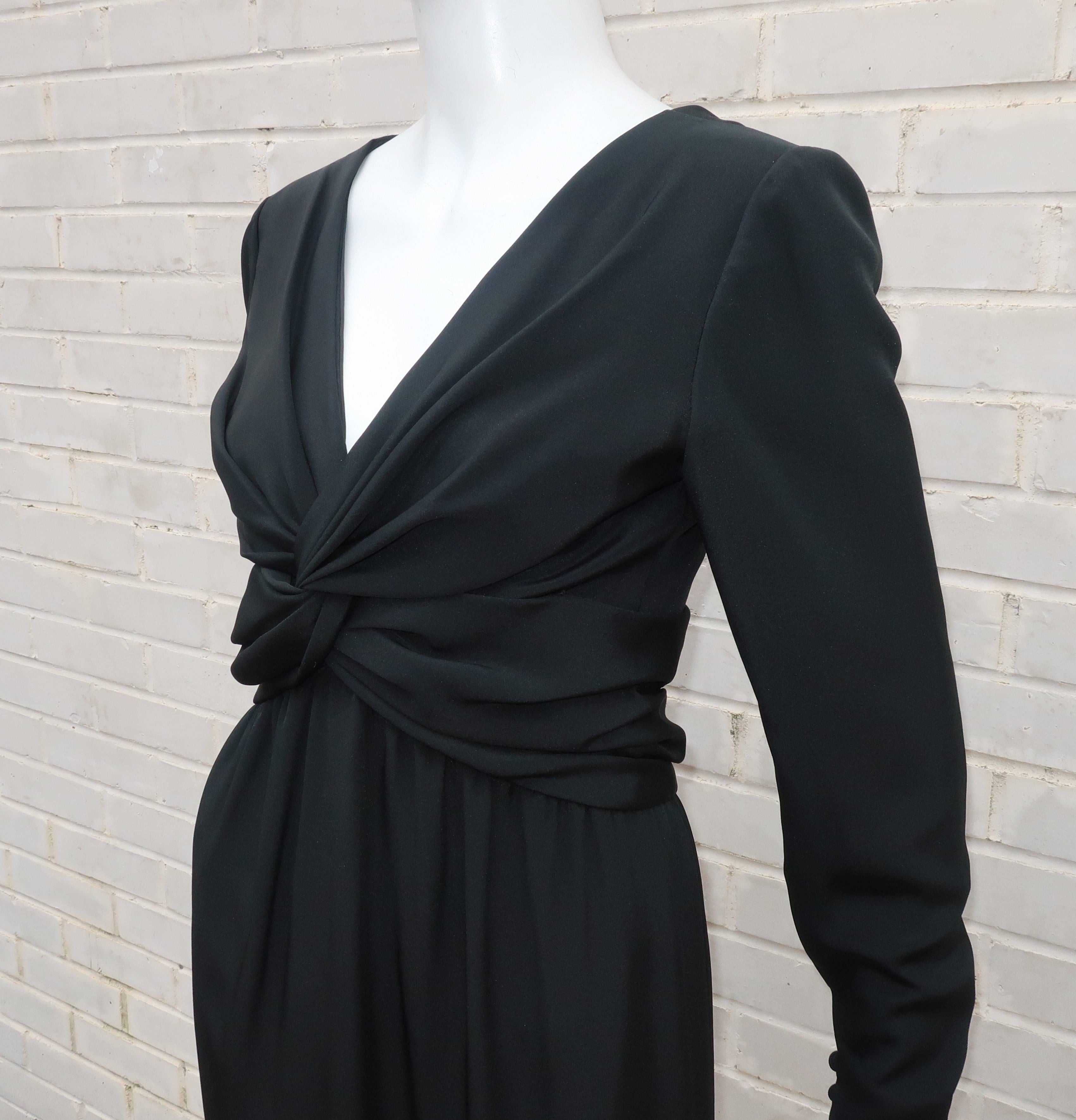 Circa 1980 Bill Blass Black Silk Cocktail Dress With a Twist For Sale 1