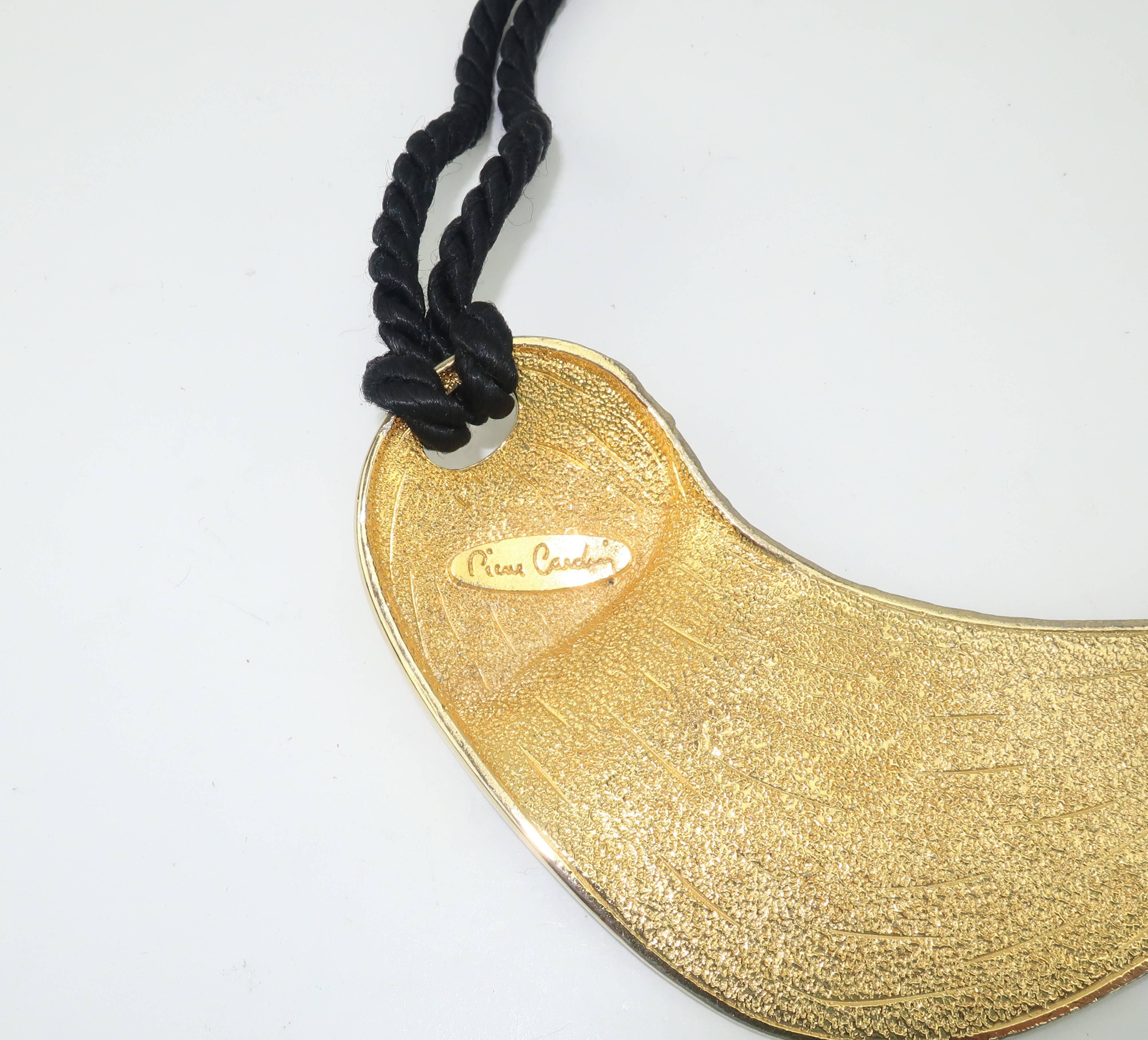 1970’s Pierre Cardin Brutalist Gold Tone Sculptural Necklace 4