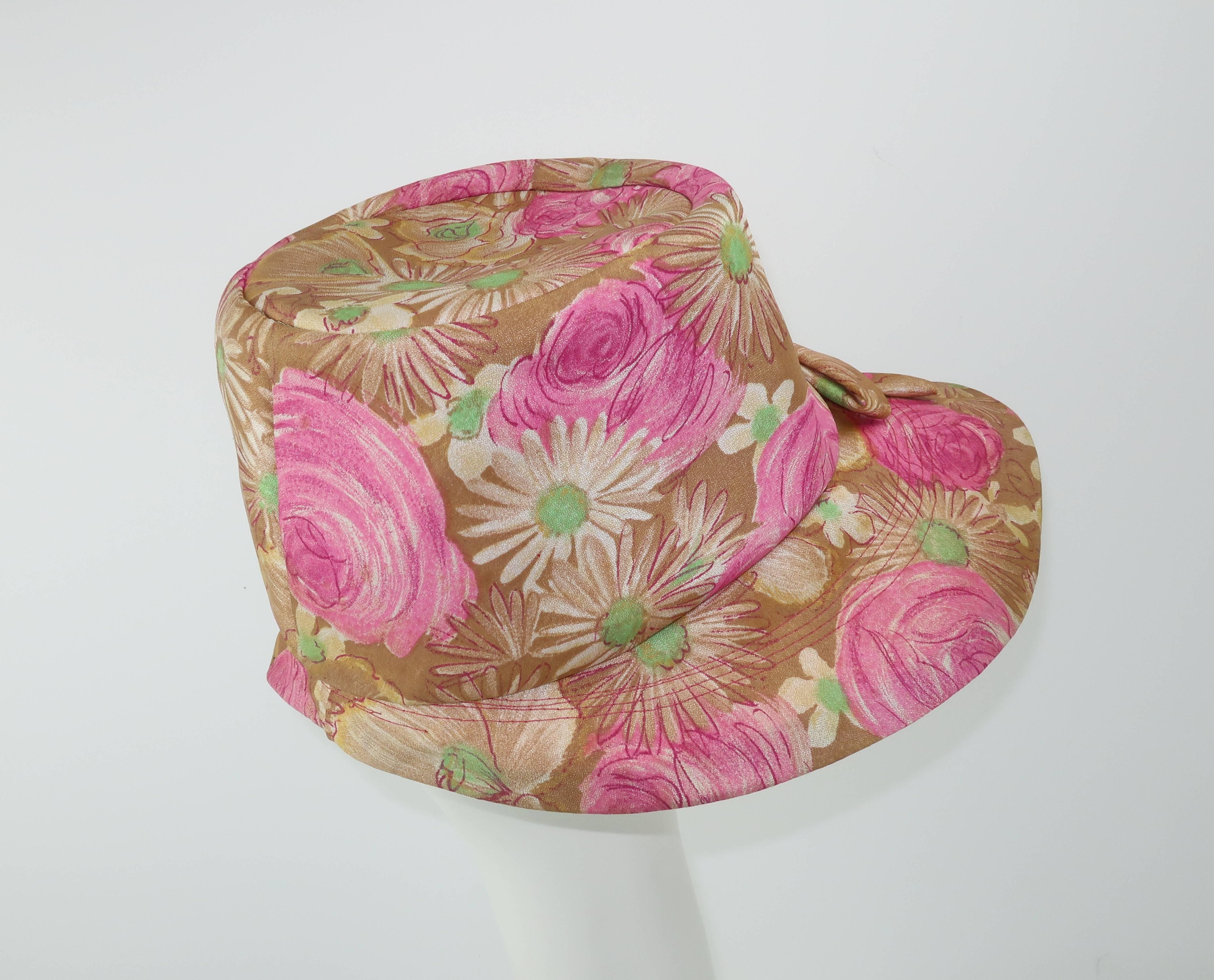 Brown Claire Ann Floral Floppy Hat, 1960s  