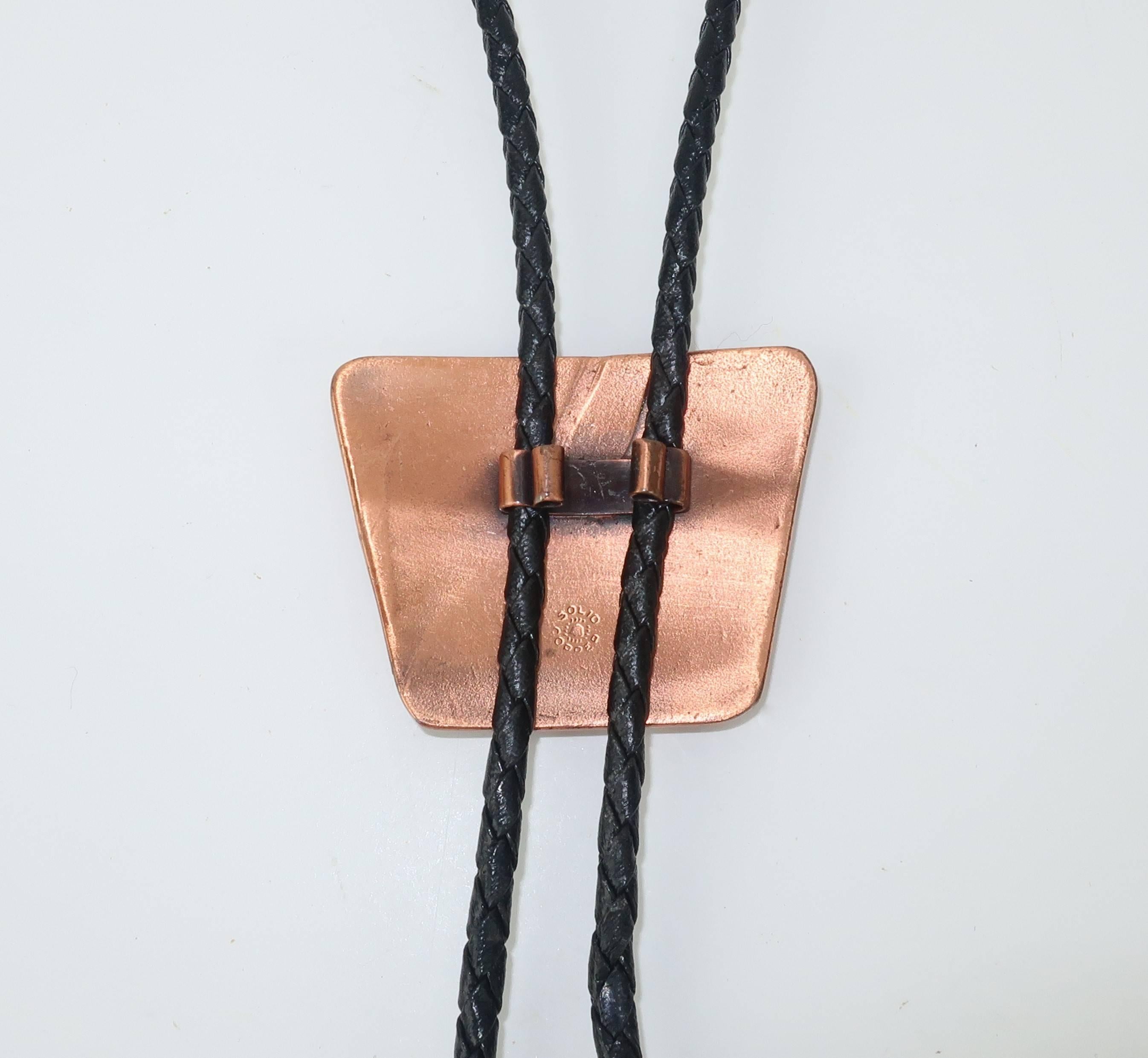 Brutalist Copper Turquoise Western Belt Buckle and Bolo Tie, Circa 1960  1
