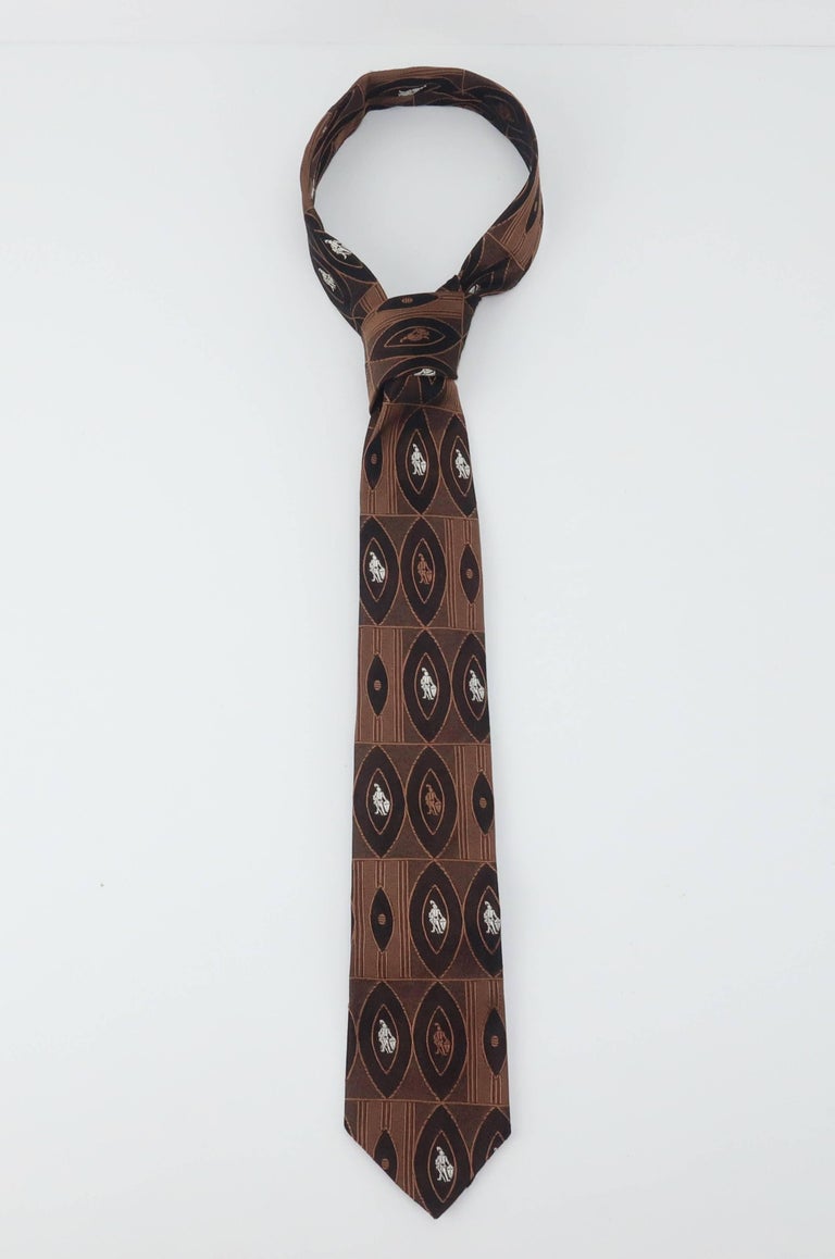 1950’s Men’s Skinny Brown Silk Necktie With Knight Motif For Sale at 1stDibs skinny knight