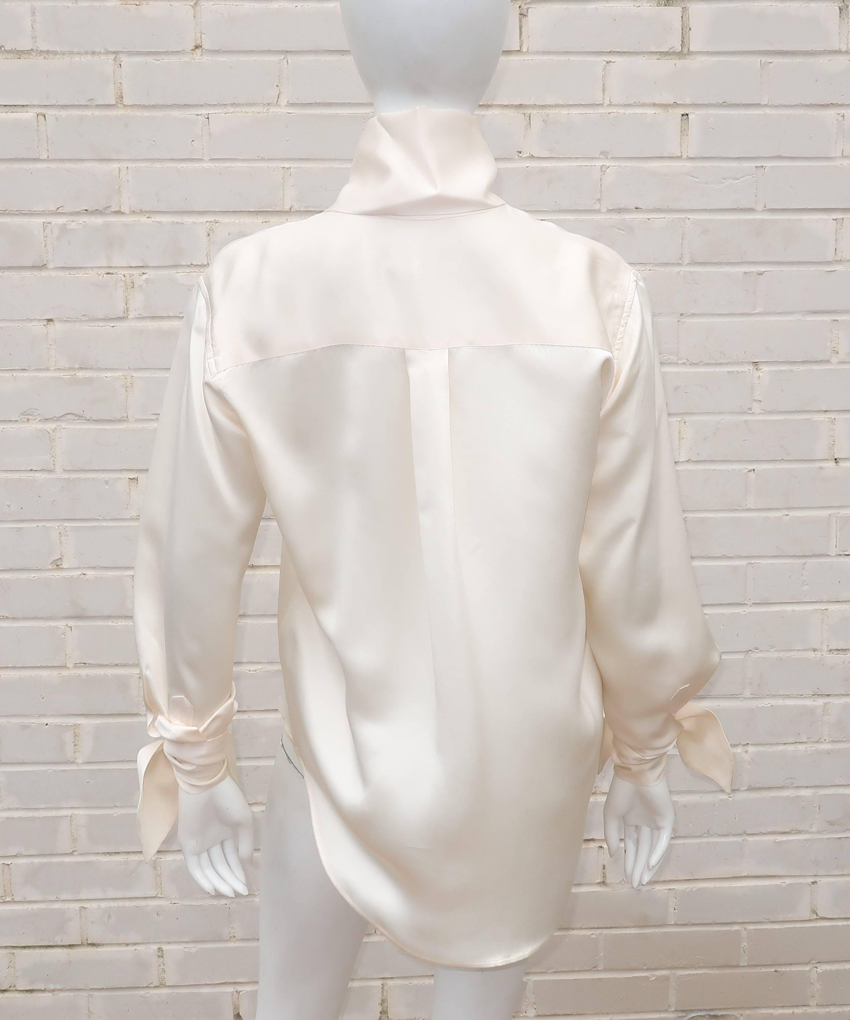 1980's Romeo Gigli Ivory Silk Blouse With Sash Cuffs 4