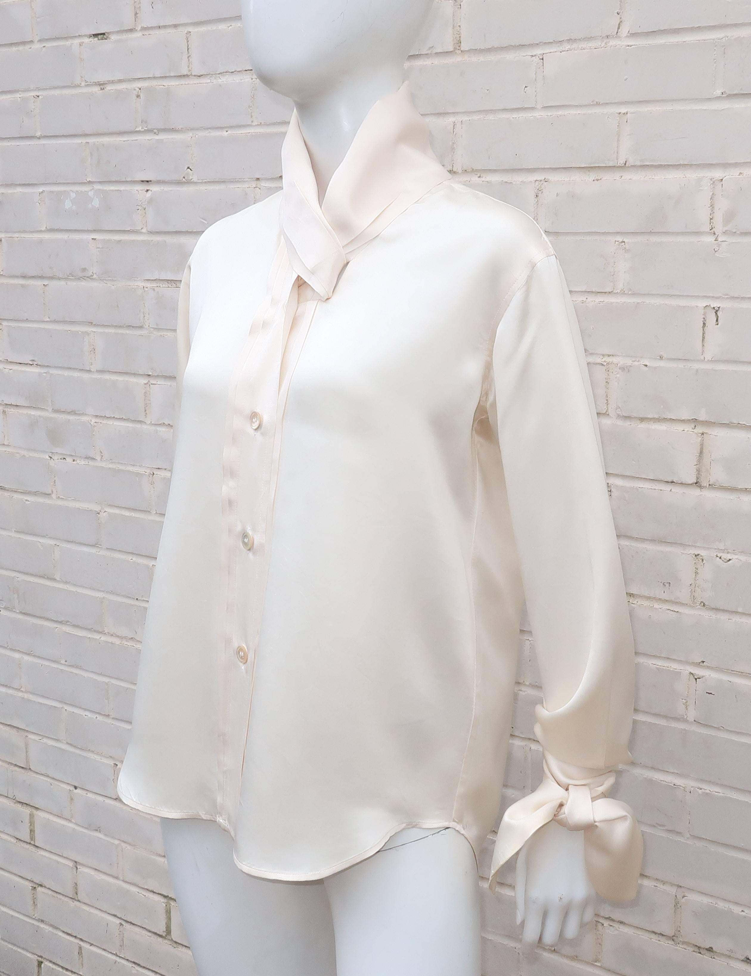 1980's Romeo Gigli Ivory Silk Blouse With Sash Cuffs 2