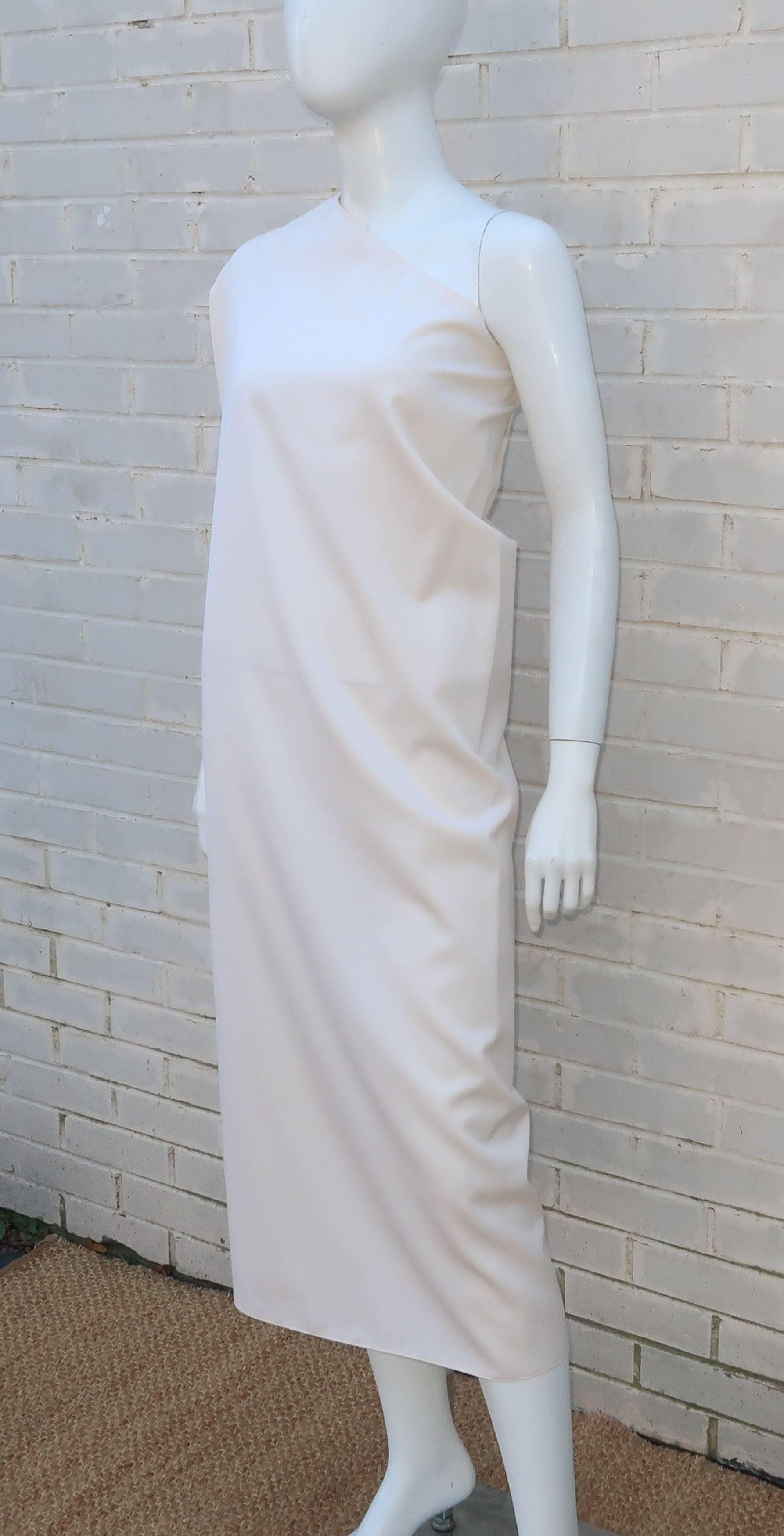 Women's Krizia Winter White Wool One Shouldered Goddess Dress