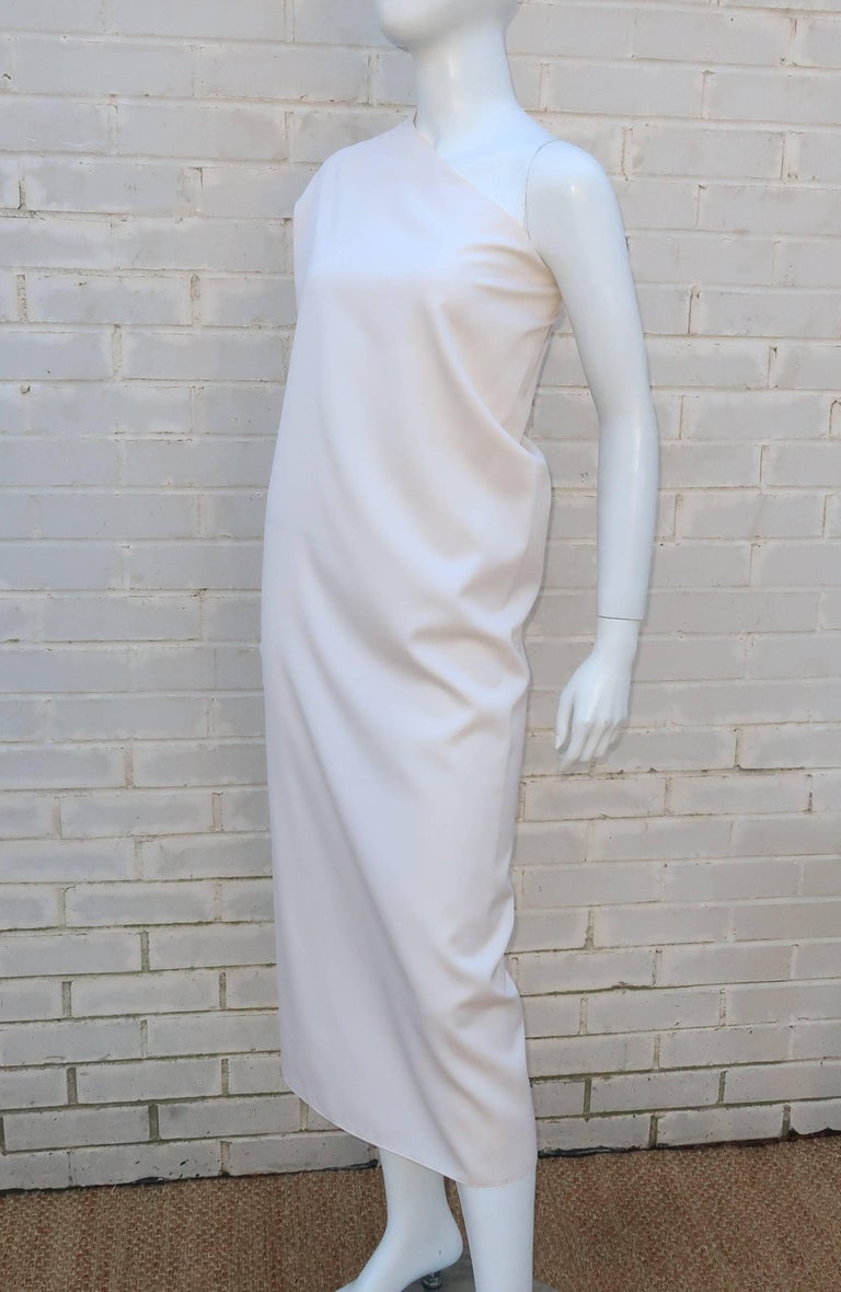 Krizia Winter White Wool One Shouldered Goddess Dress For Sale at 1stdibs
