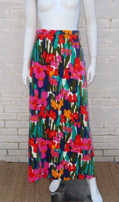 Lilly Pulitzer Mod Floral Velvet Maxi Skirt, 1960s