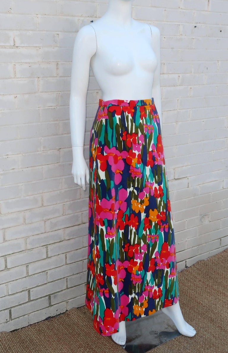 Lilly Pulitzer Mod Floral Velvet Maxi Skirt, 1960s at 1stDibs