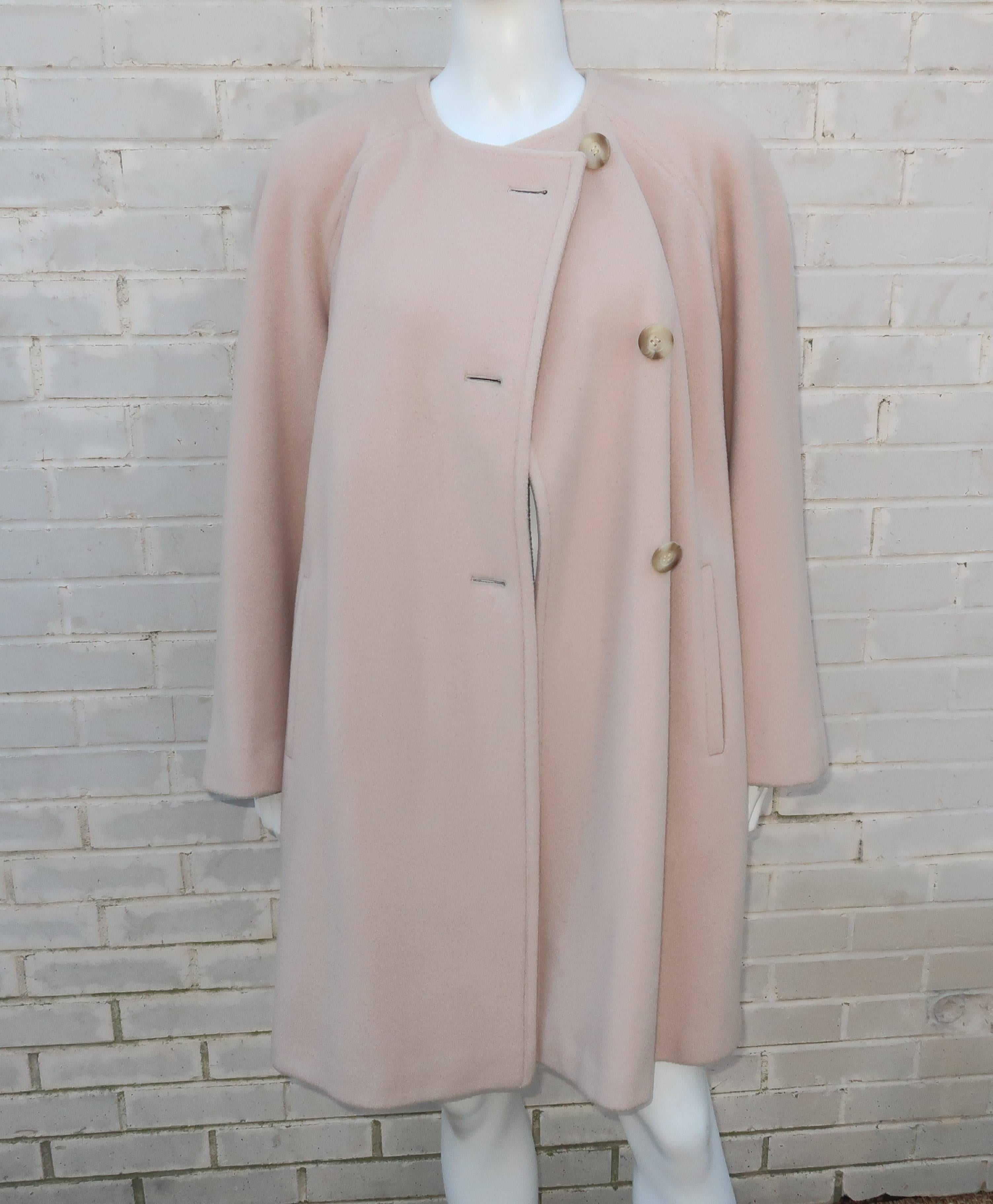 Saks Fifth Avenue Cashmere Car Coat Jacket With Built In Scarf, 1980s 1