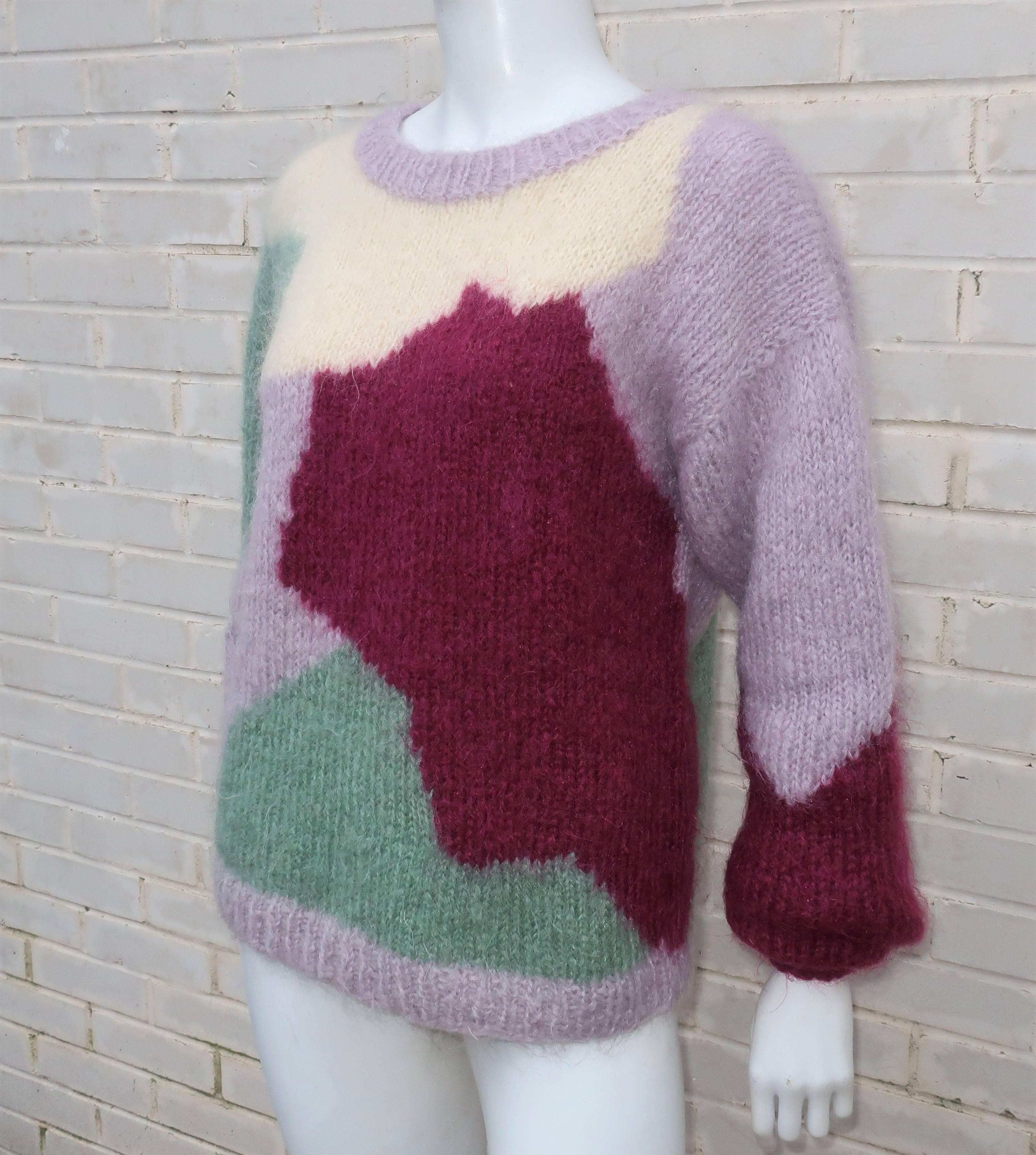 Mohair Color Block Boyfriend Style Sweater, 1980s  In Excellent Condition In Atlanta, GA