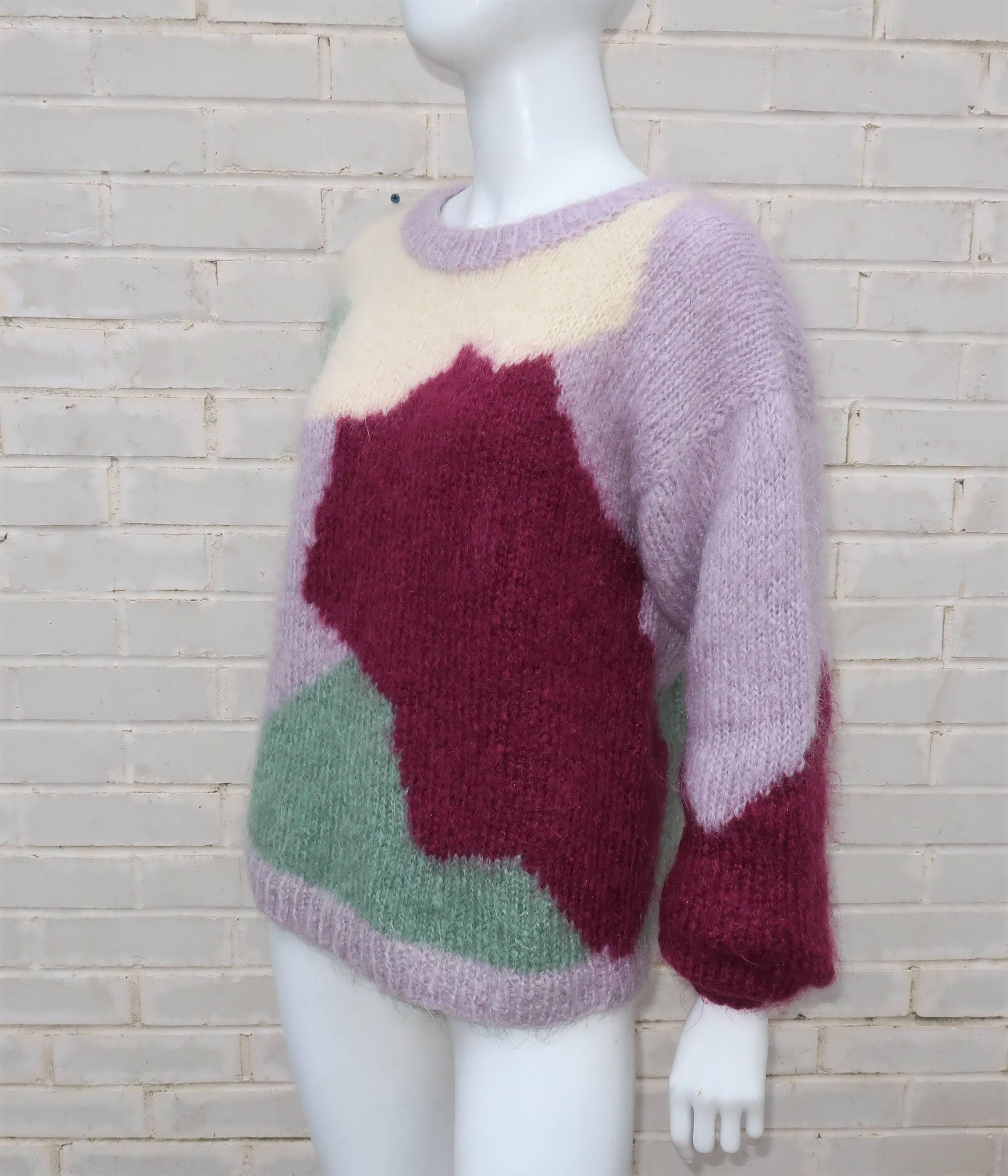 Women's Mohair Color Block Boyfriend Style Sweater, 1980s 