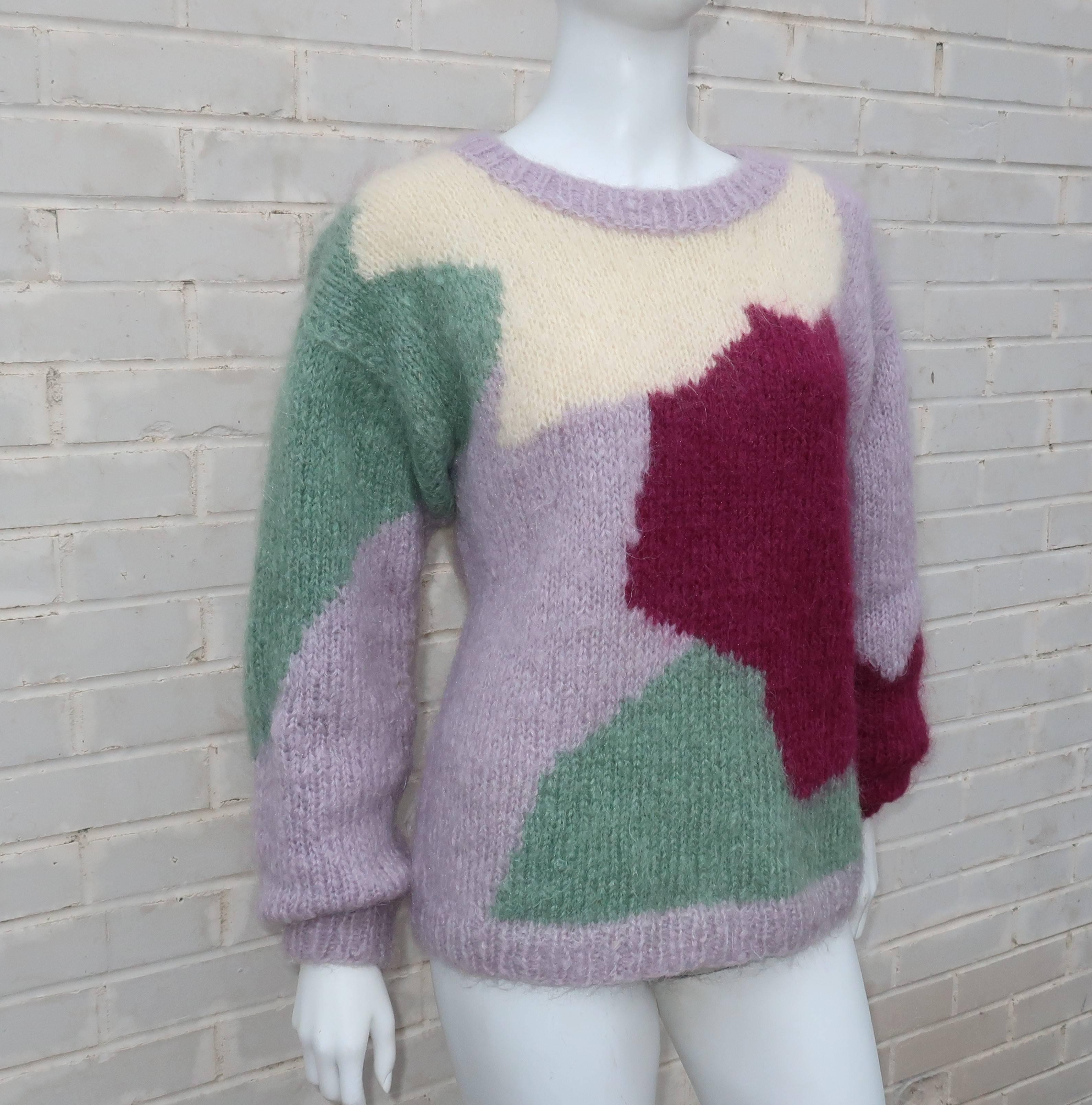 Gray Mohair Color Block Boyfriend Style Sweater, 1980s 