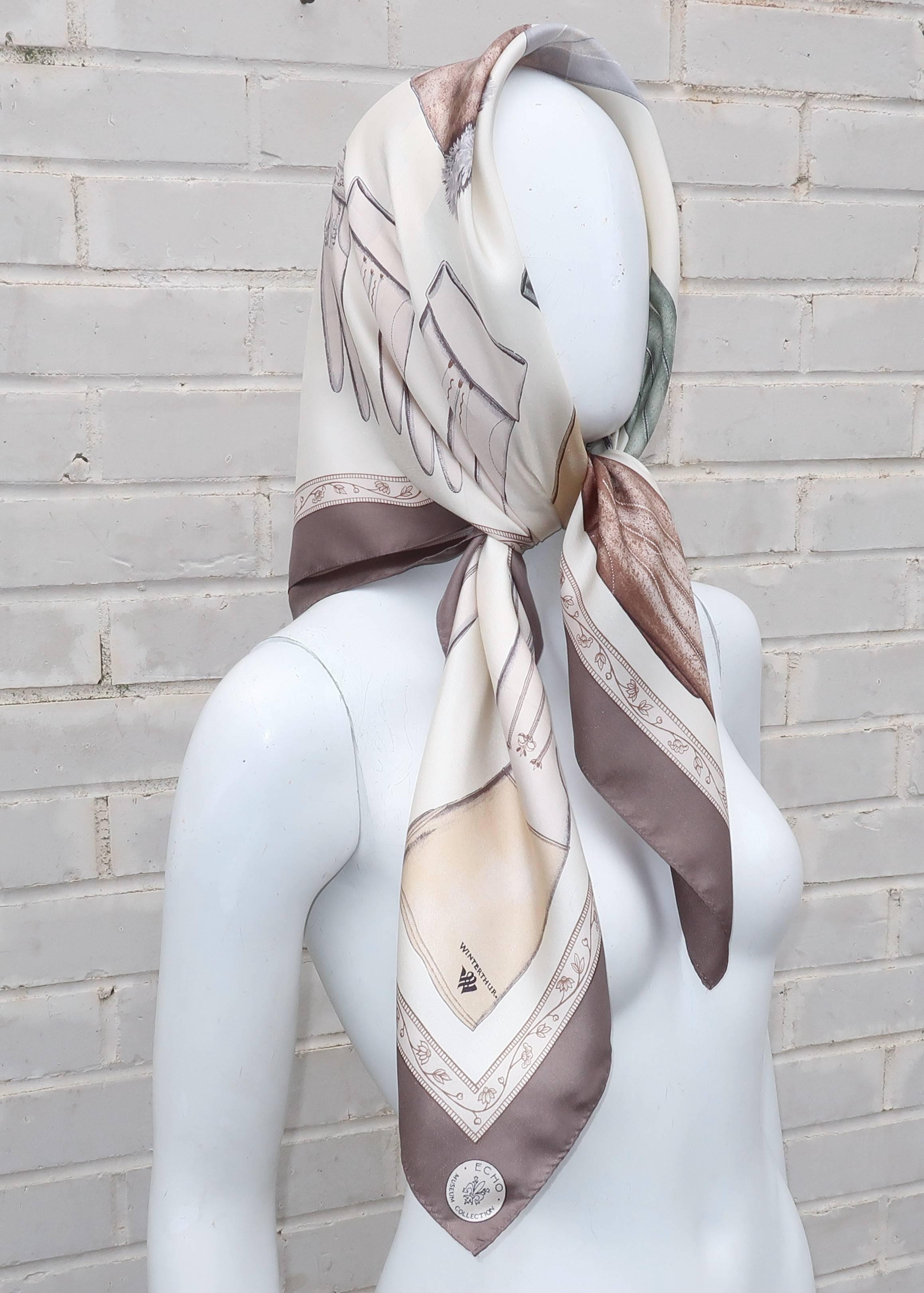 Echo Museum Collection Silk Scarf With Trompe L’Oeil Gloves In Good Condition In Atlanta, GA