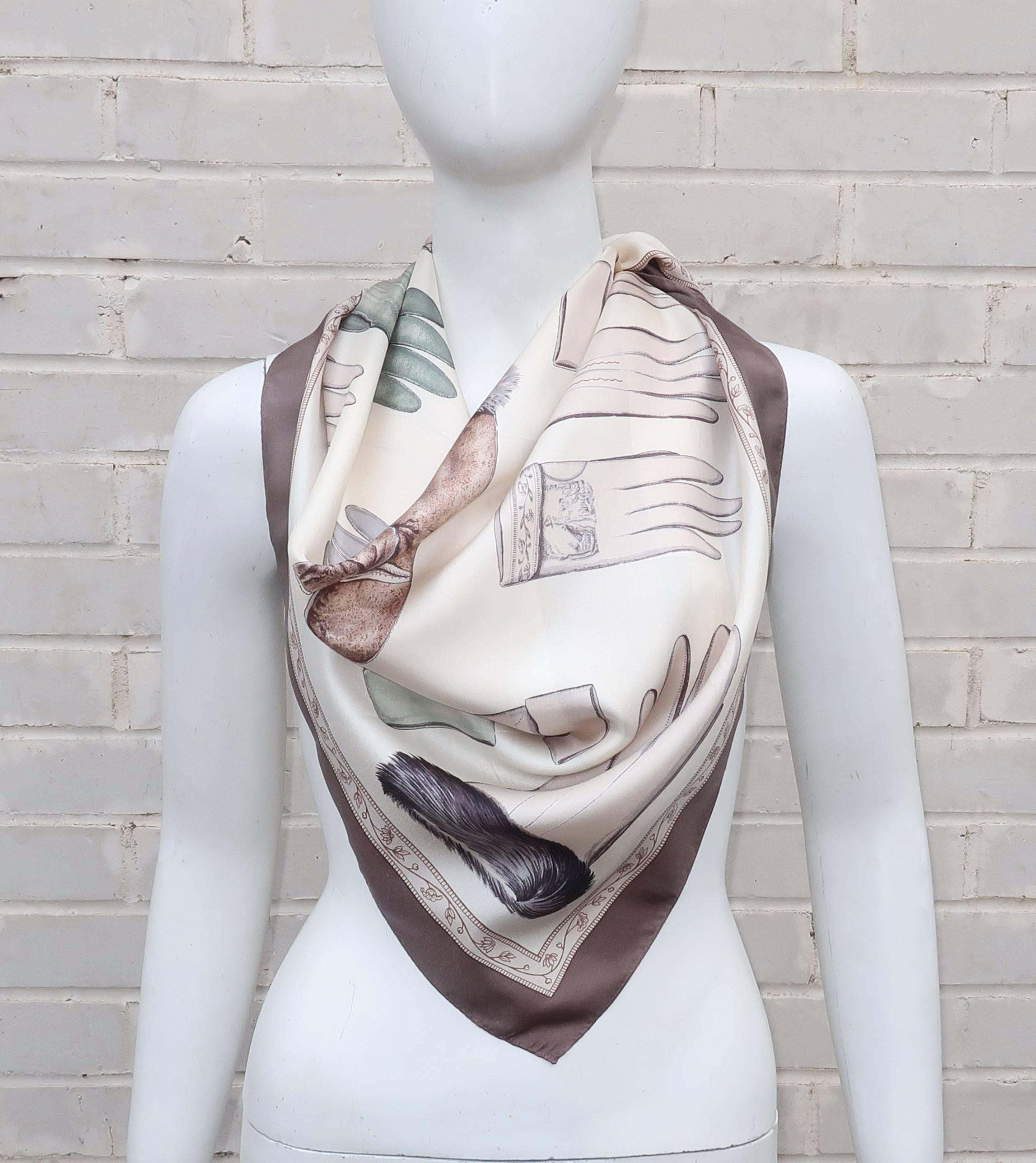 Gray Echo Museum Collection Silk Scarf With Trompe L’Oeil Gloves