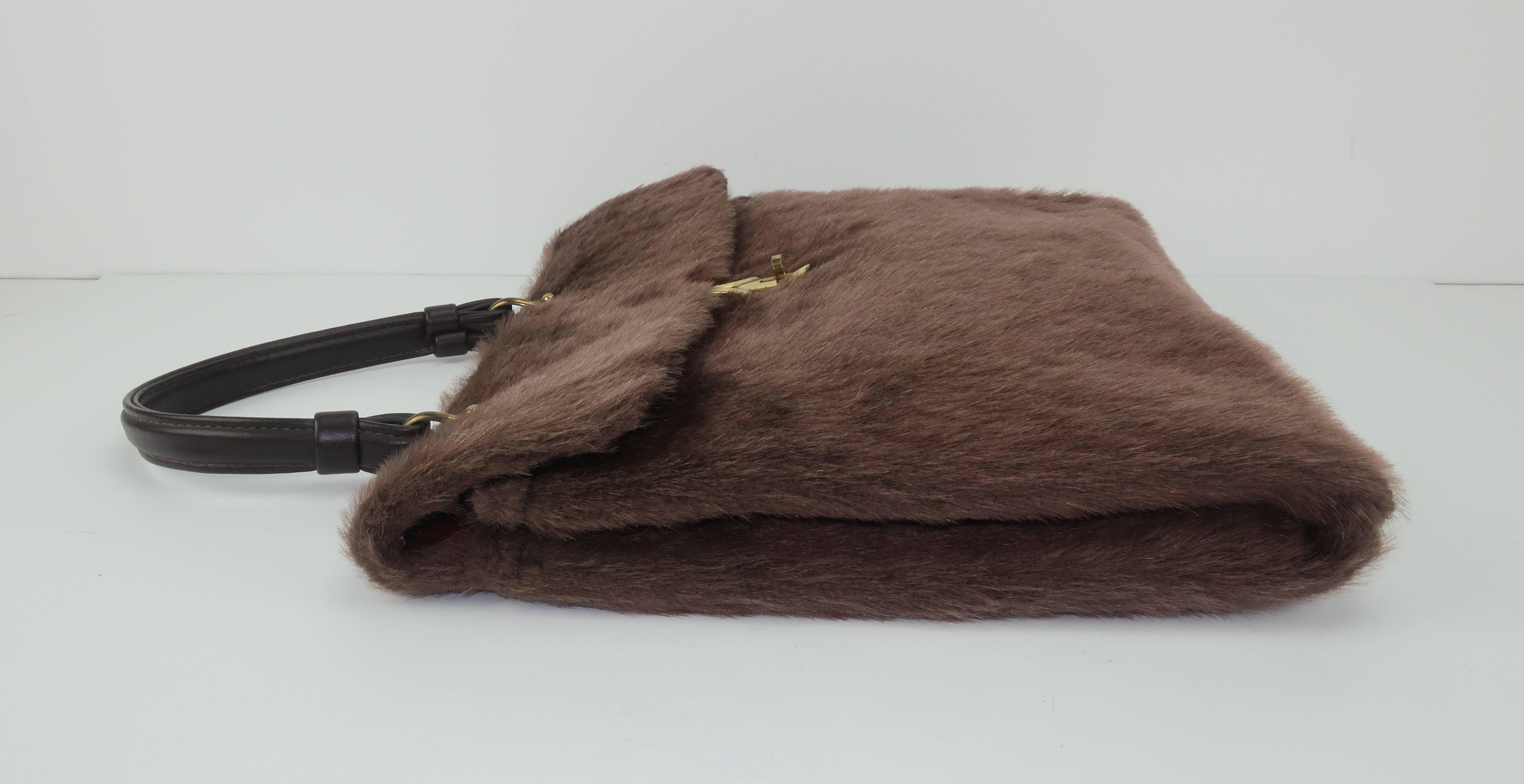 Large C.1950 Brown Faux Fur Handbag 3