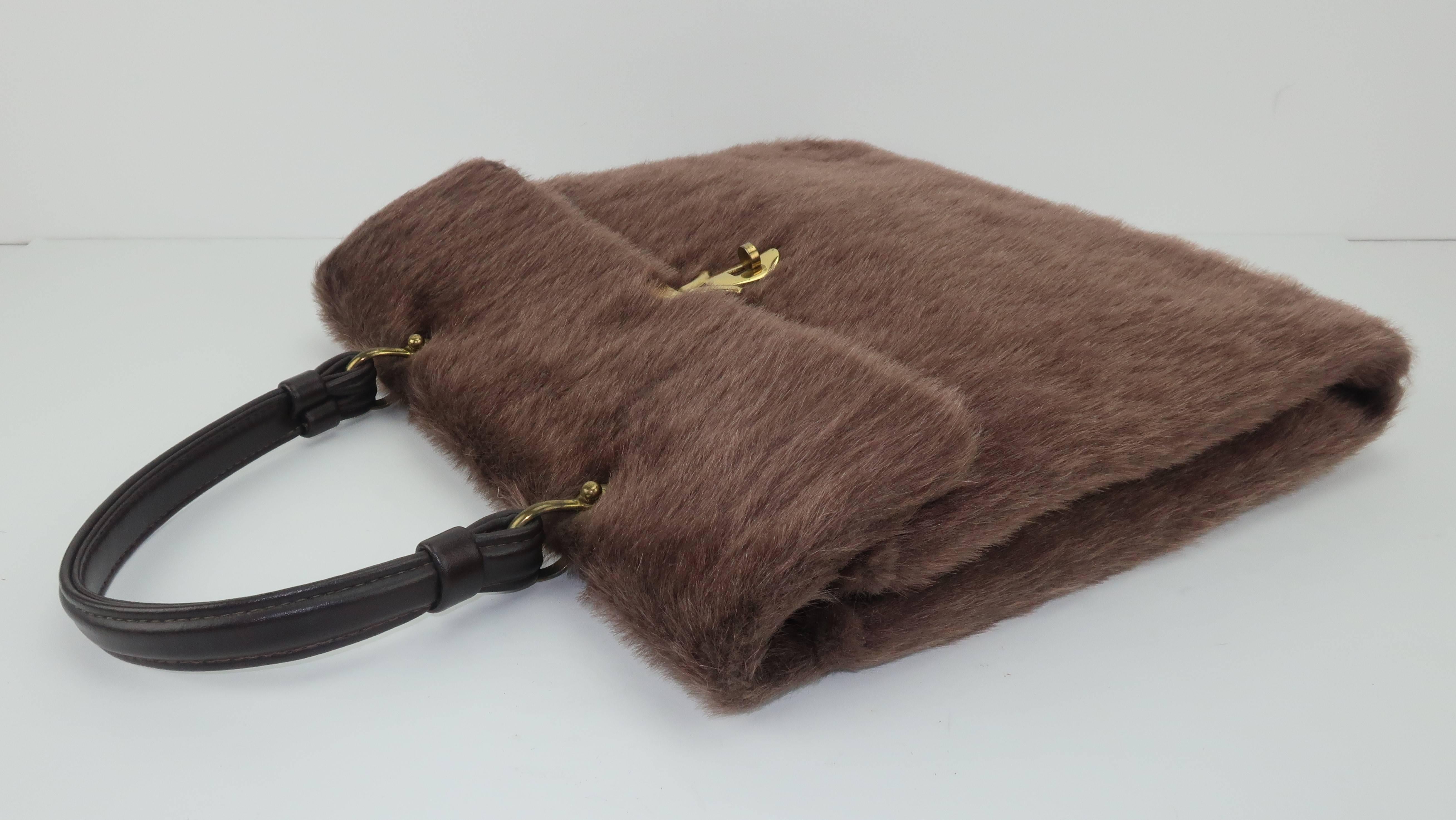 Large C.1950 Brown Faux Fur Handbag 2