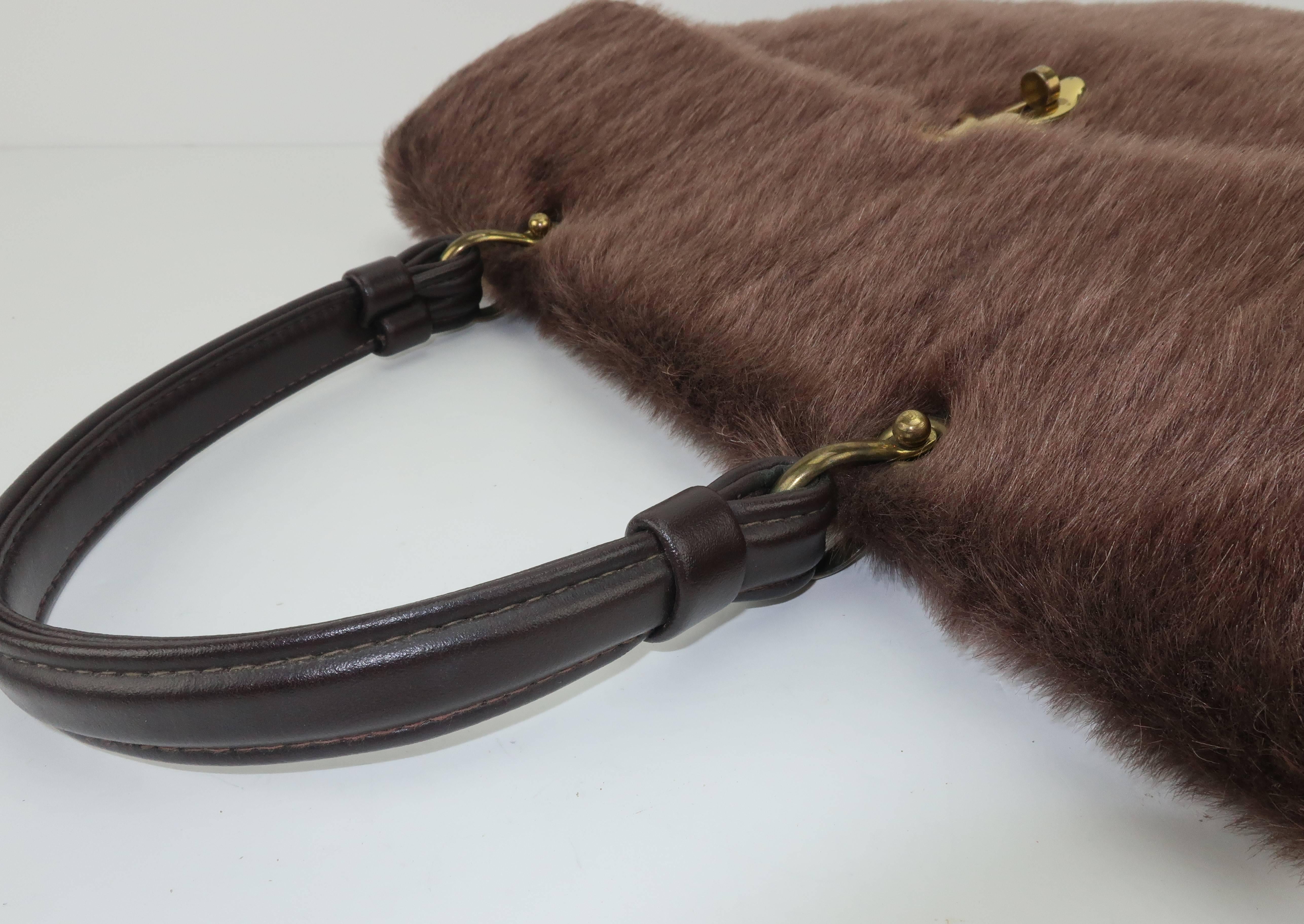 Large C.1950 Brown Faux Fur Handbag 1