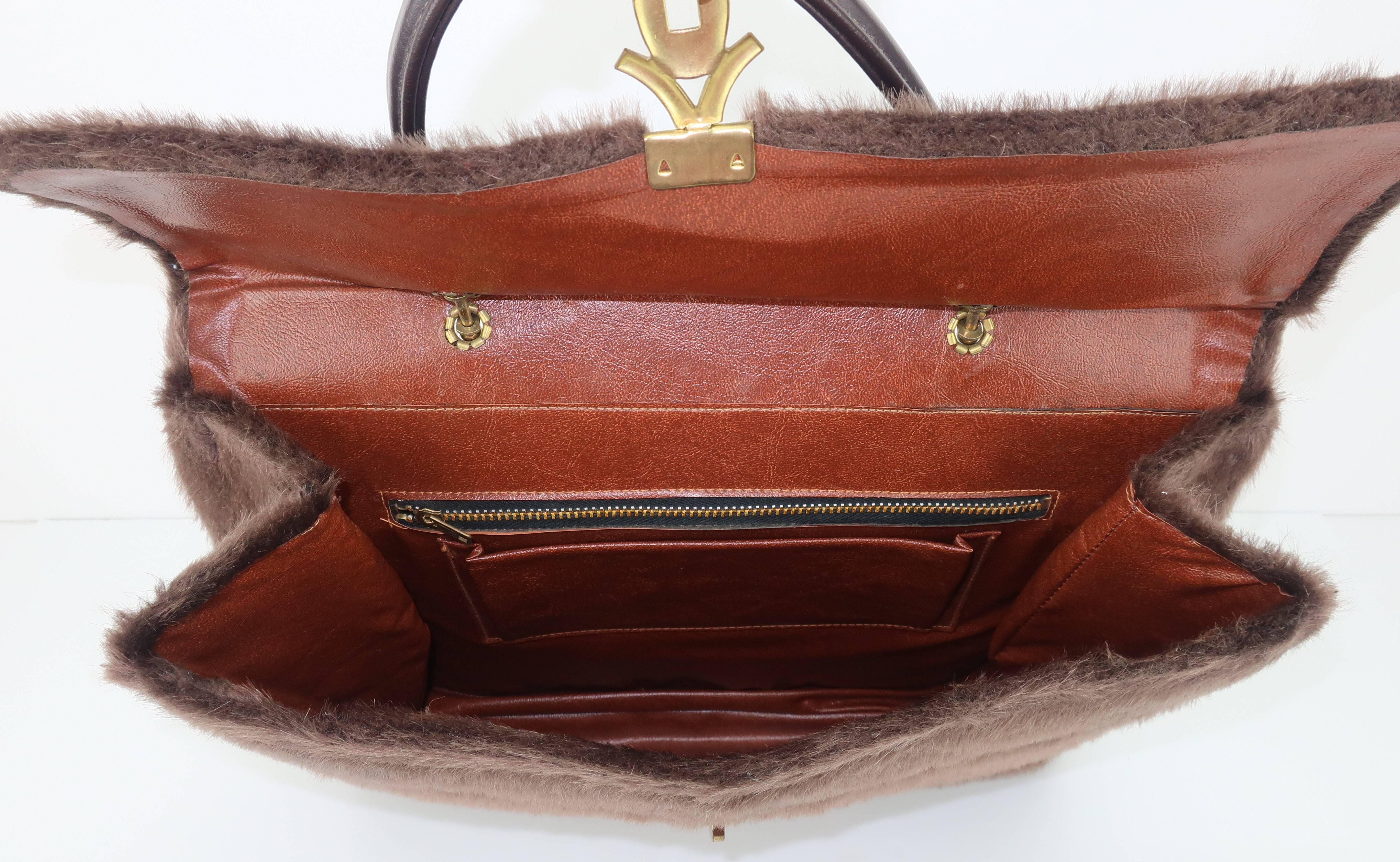 Large C.1950 Brown Faux Fur Handbag 4