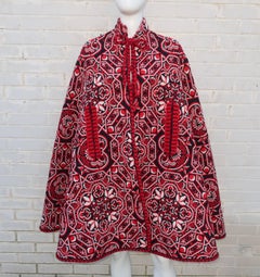 1960’s Needlepoint Style Red, White & Black Graphic Tapestry Cape