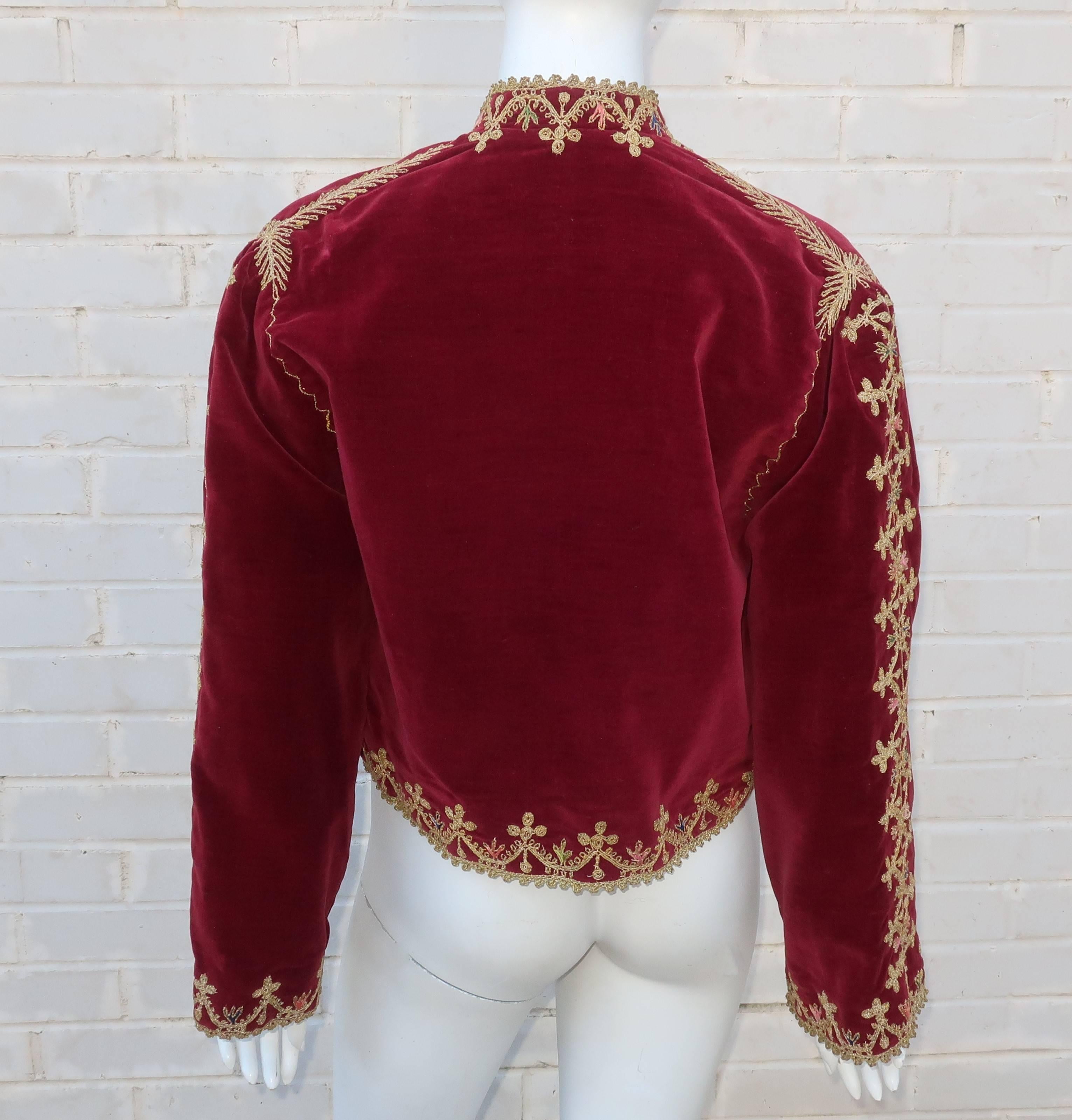 Exotic 1970’s Moroccan Embroidered Velveteen Cropped Jacket  1