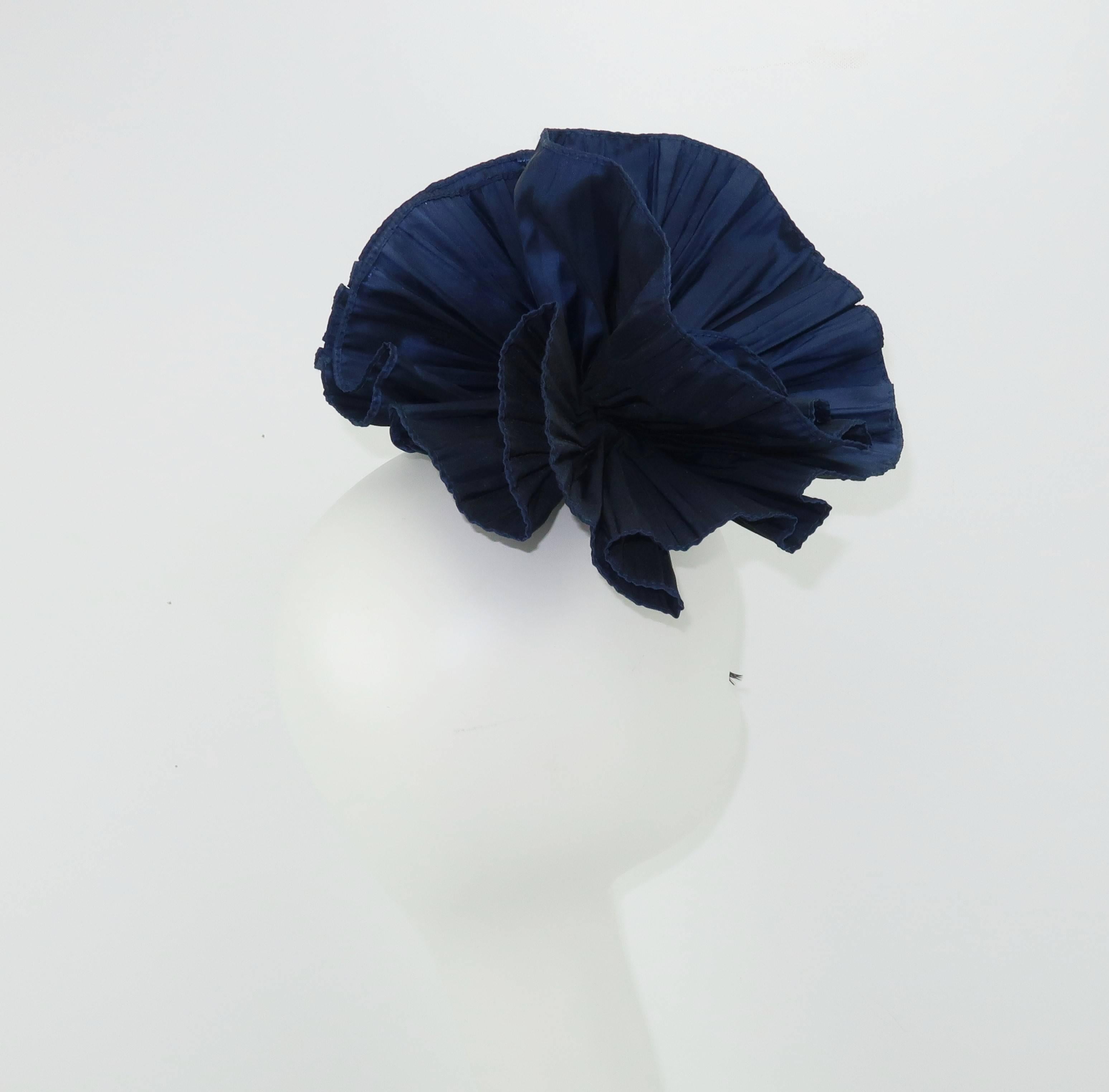 1980’s Blue Taffeta Fascinator Hat Hair Ornament 2