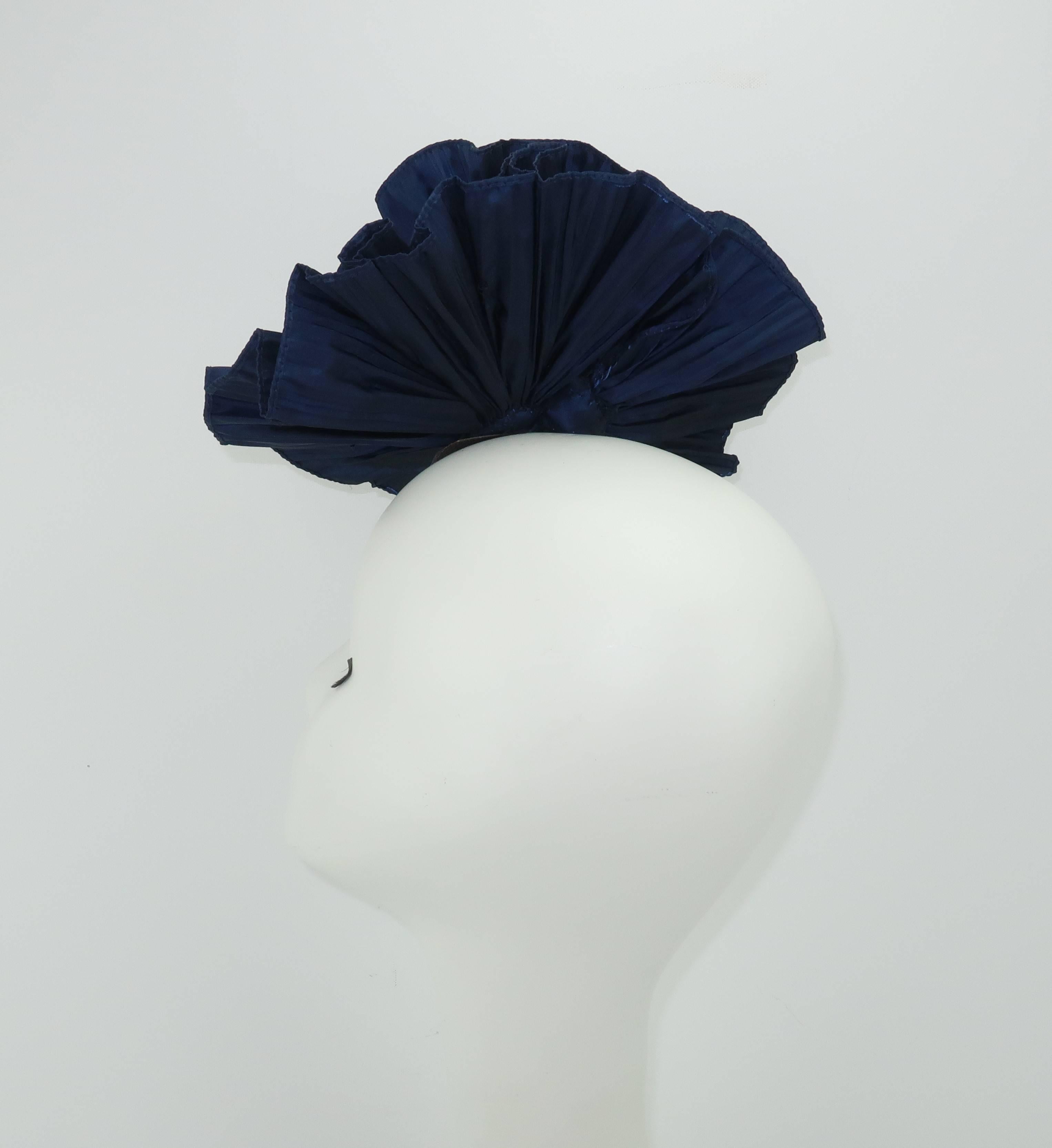 1980’s Blue Taffeta Fascinator Hat Hair Ornament 1