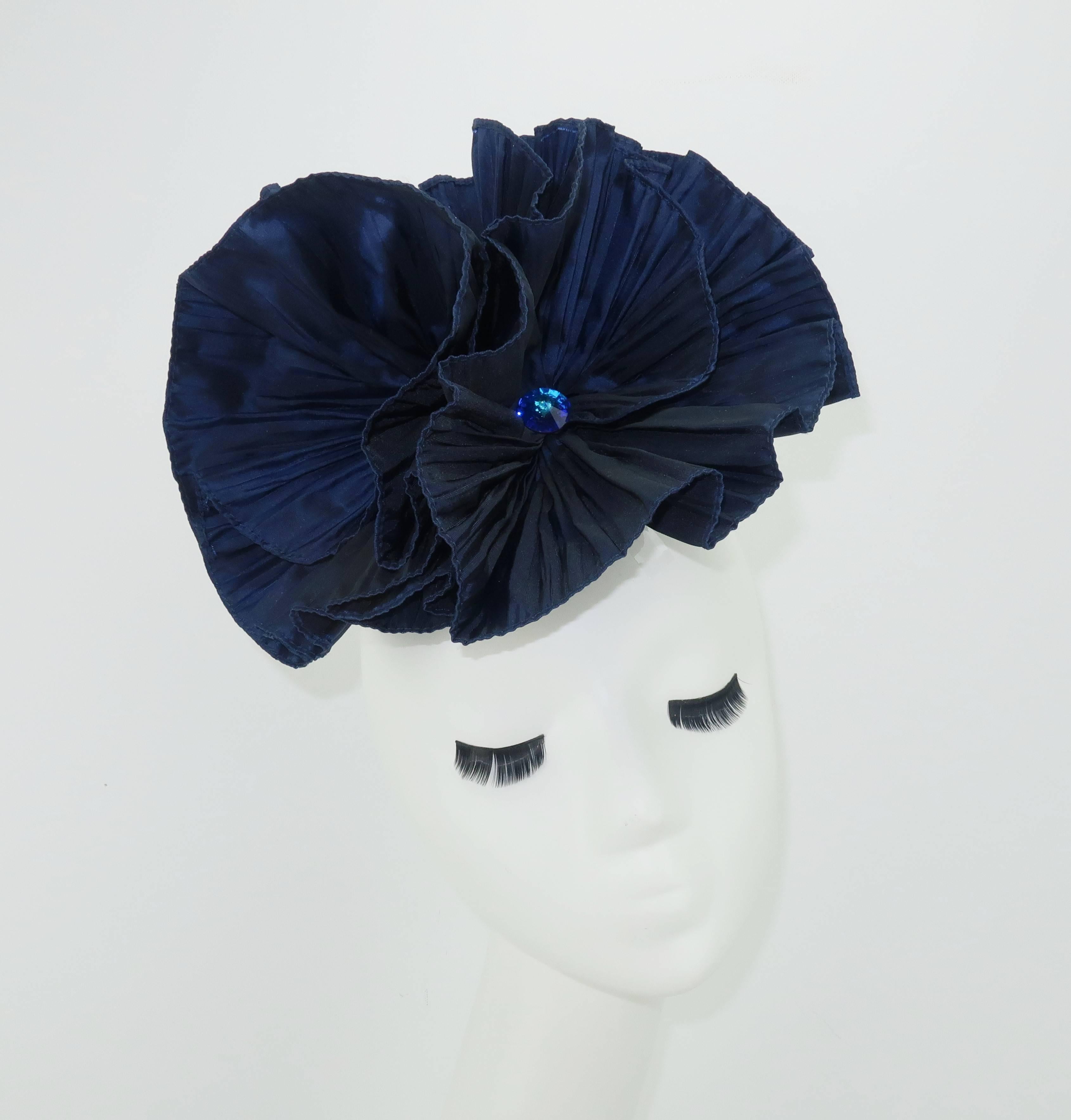 Black 1980’s Blue Taffeta Fascinator Hat Hair Ornament