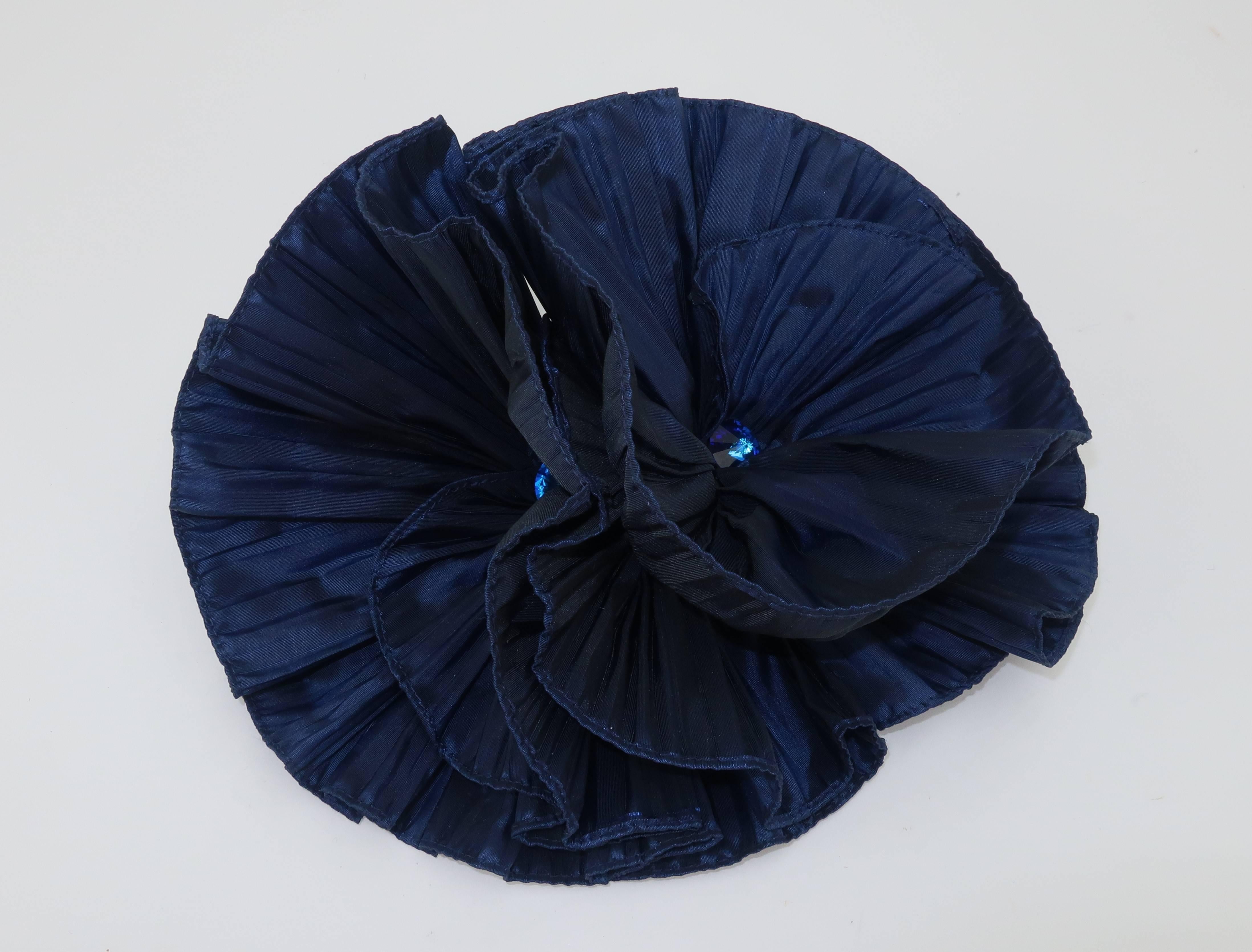 1980’s Blue Taffeta Fascinator Hat Hair Ornament 3