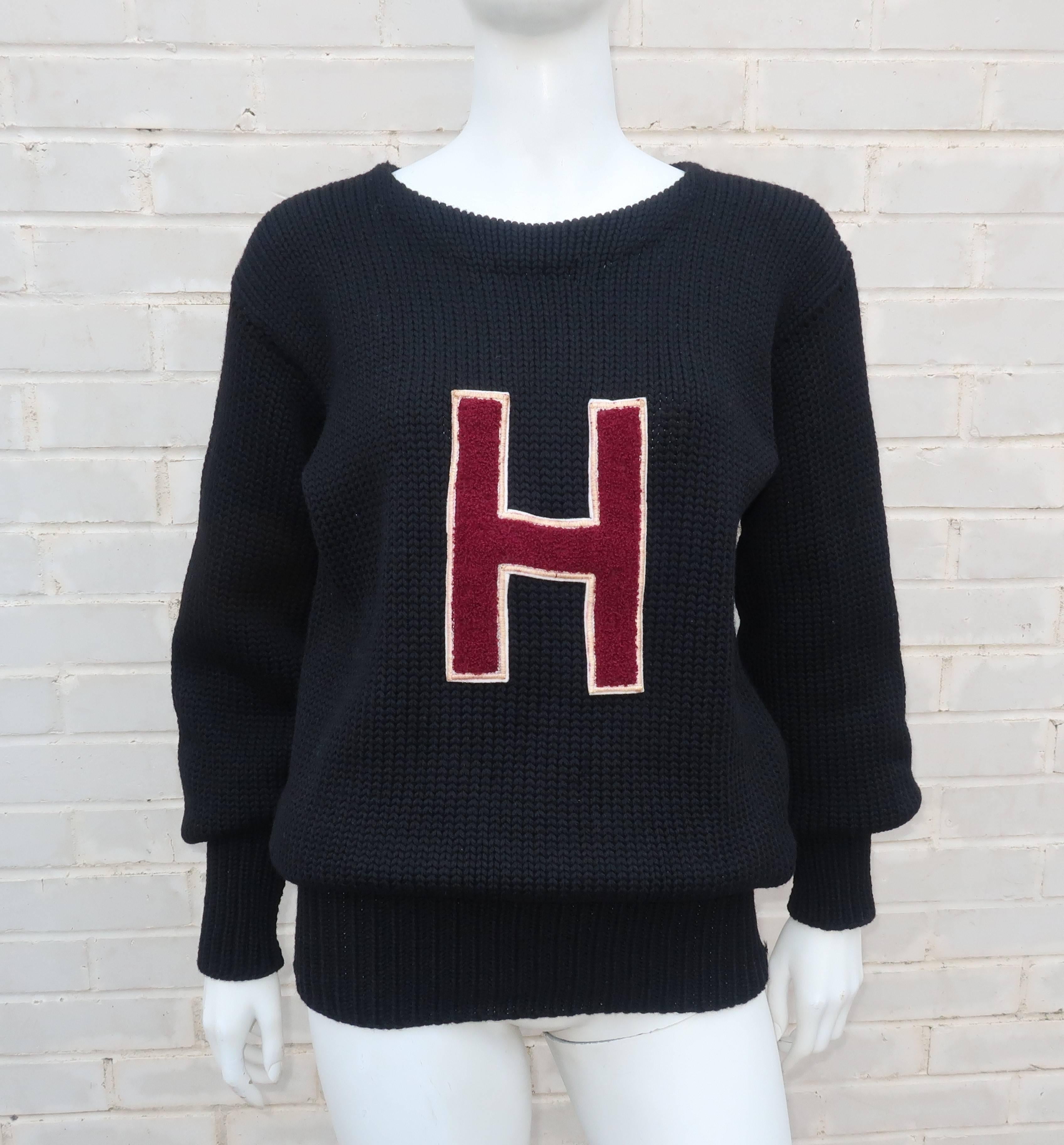 Black 1960's Harvard Letterman 'Boyfriend' Varsity Sweater