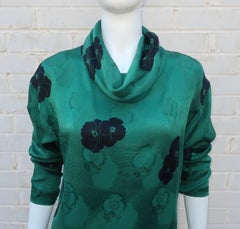 1980's Geoffrey Beene 'Beene Bag' Green & Black Silk Jacquard Top
