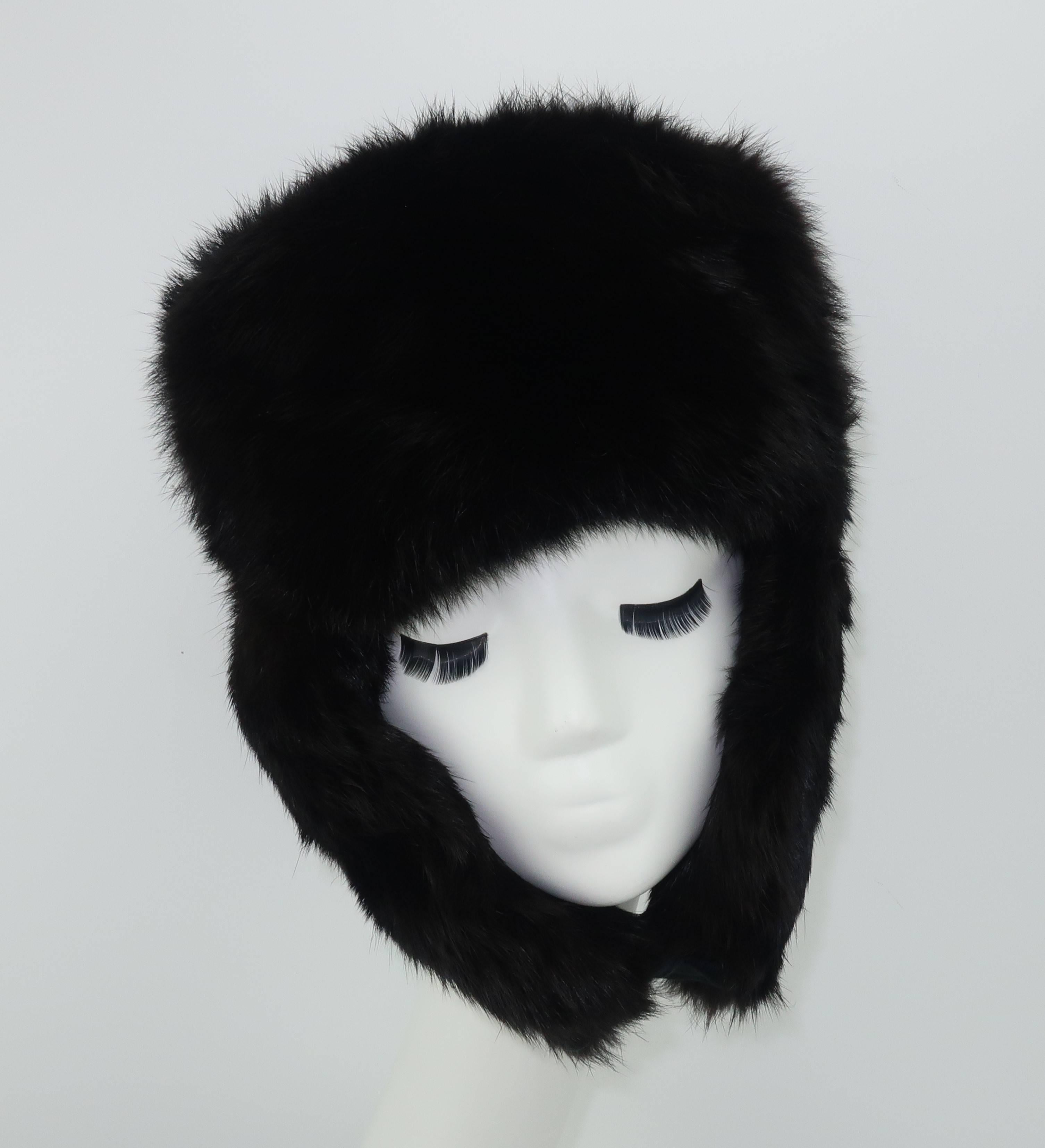 Vintage Russian Sable Fur Hat With Ear Flaps In Excellent Condition In Atlanta, GA