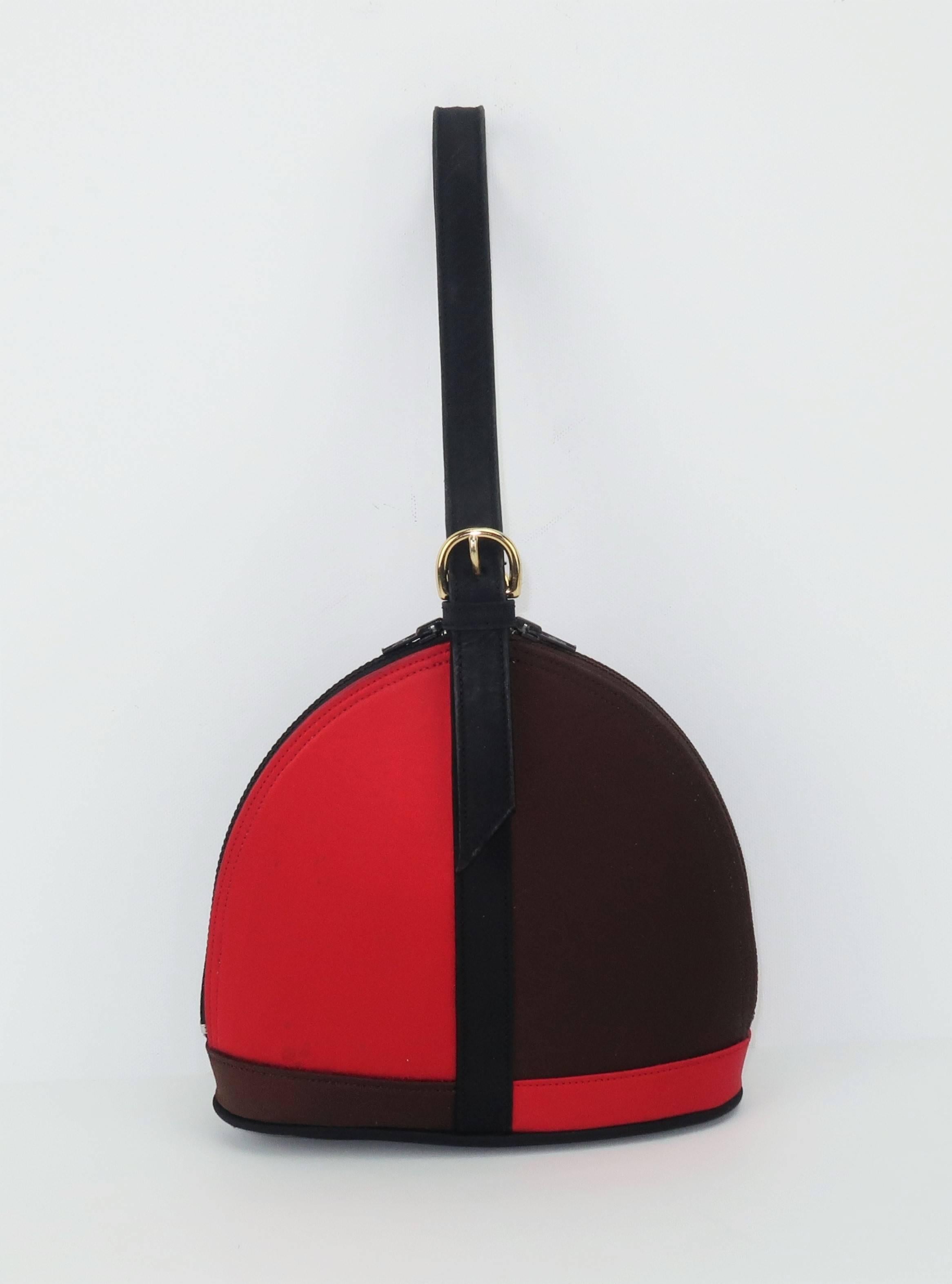 Black Renaud Pellegrino Mondrian Style Satin Handbag, 1980s 