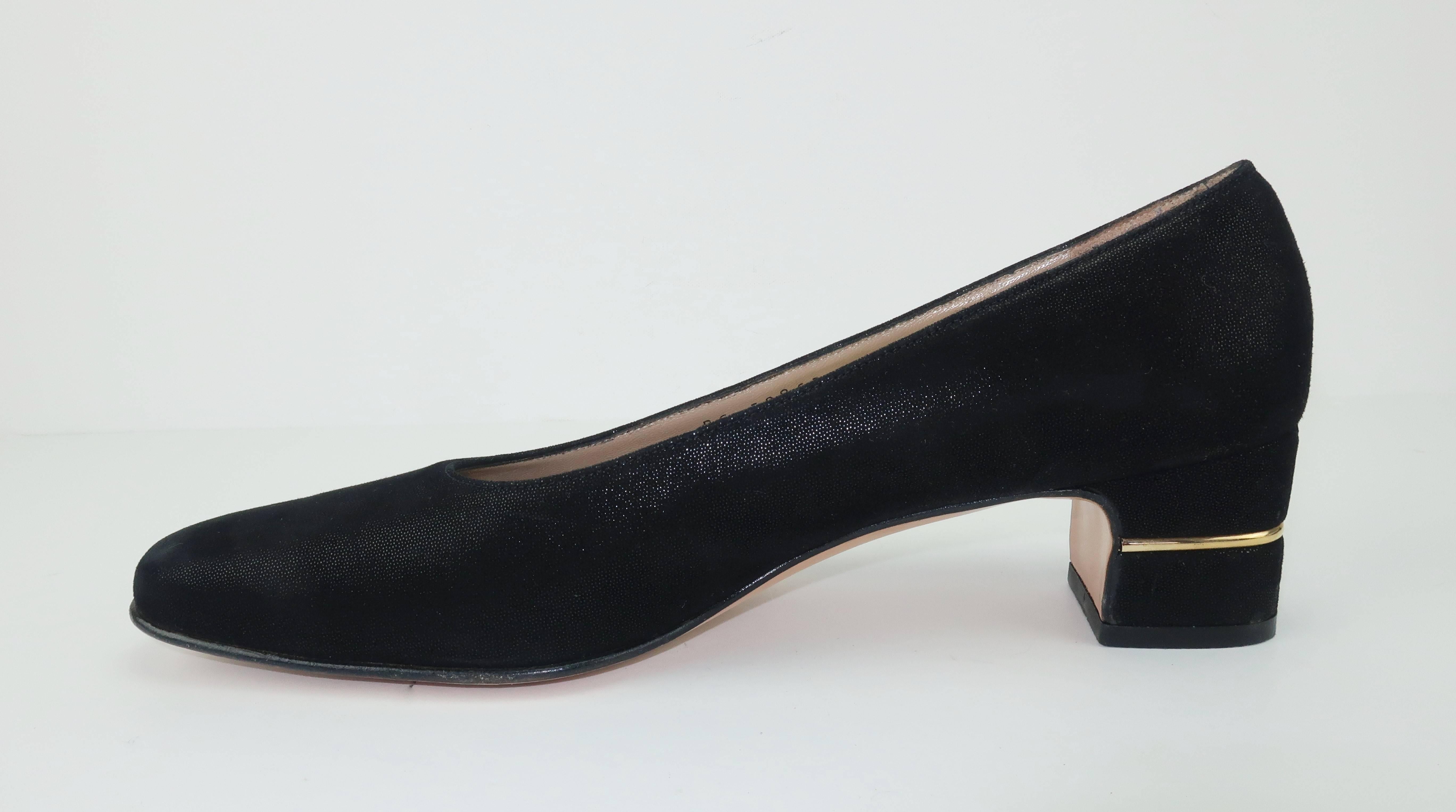 Ferragamo Vintage Laminated Black Suede Shoes With Gold Details 4