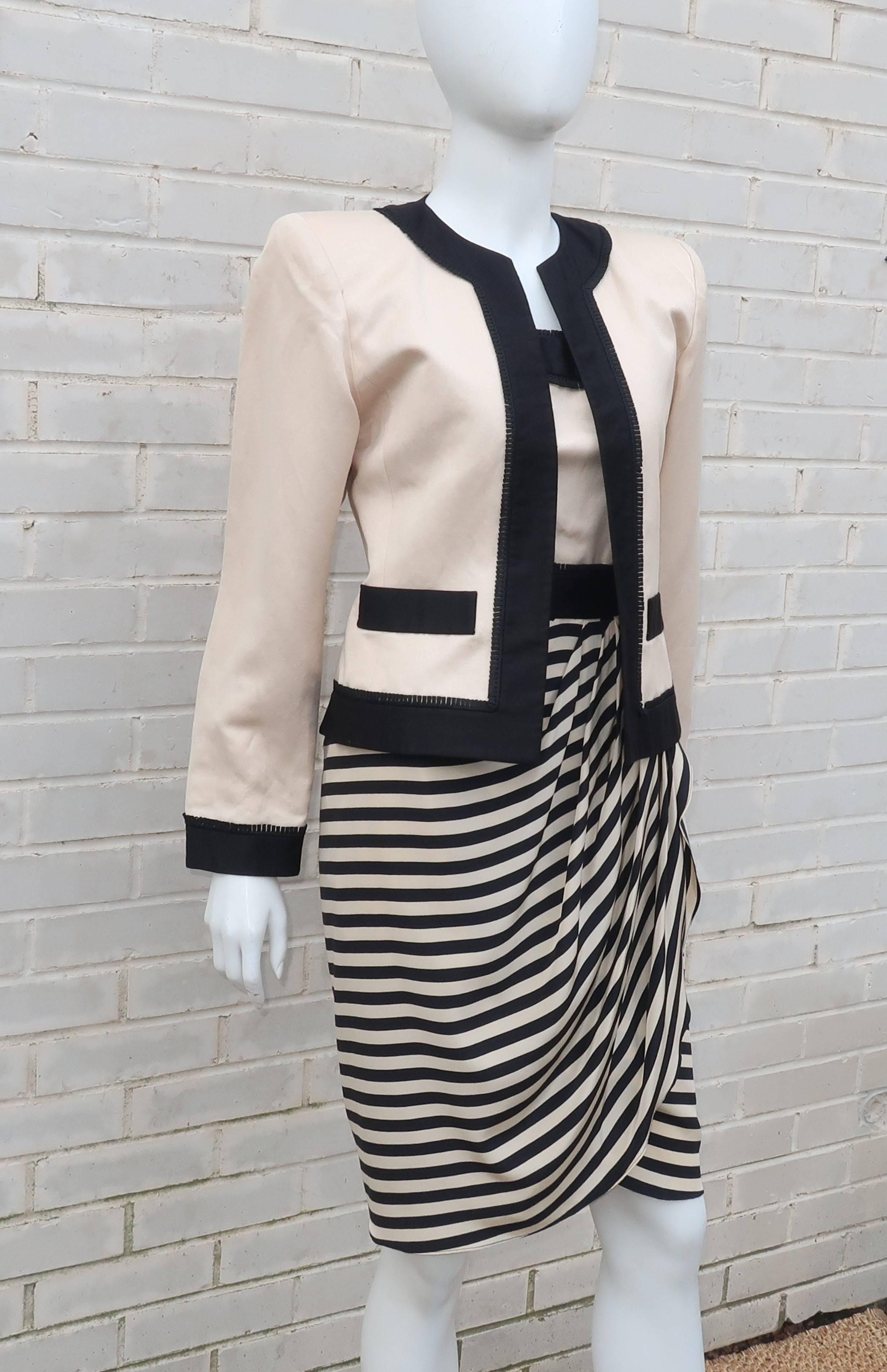 Women's 1980's Liancarlo Black & Ivory Strapless Dress With Jacket