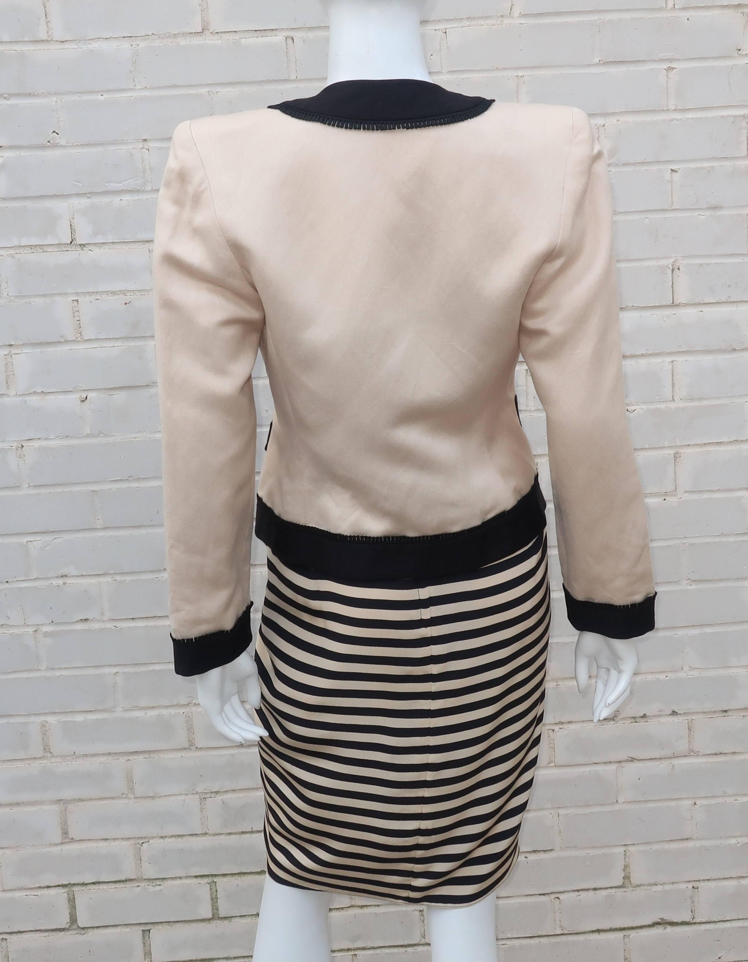 1980's Liancarlo Black & Ivory Strapless Dress With Jacket 2