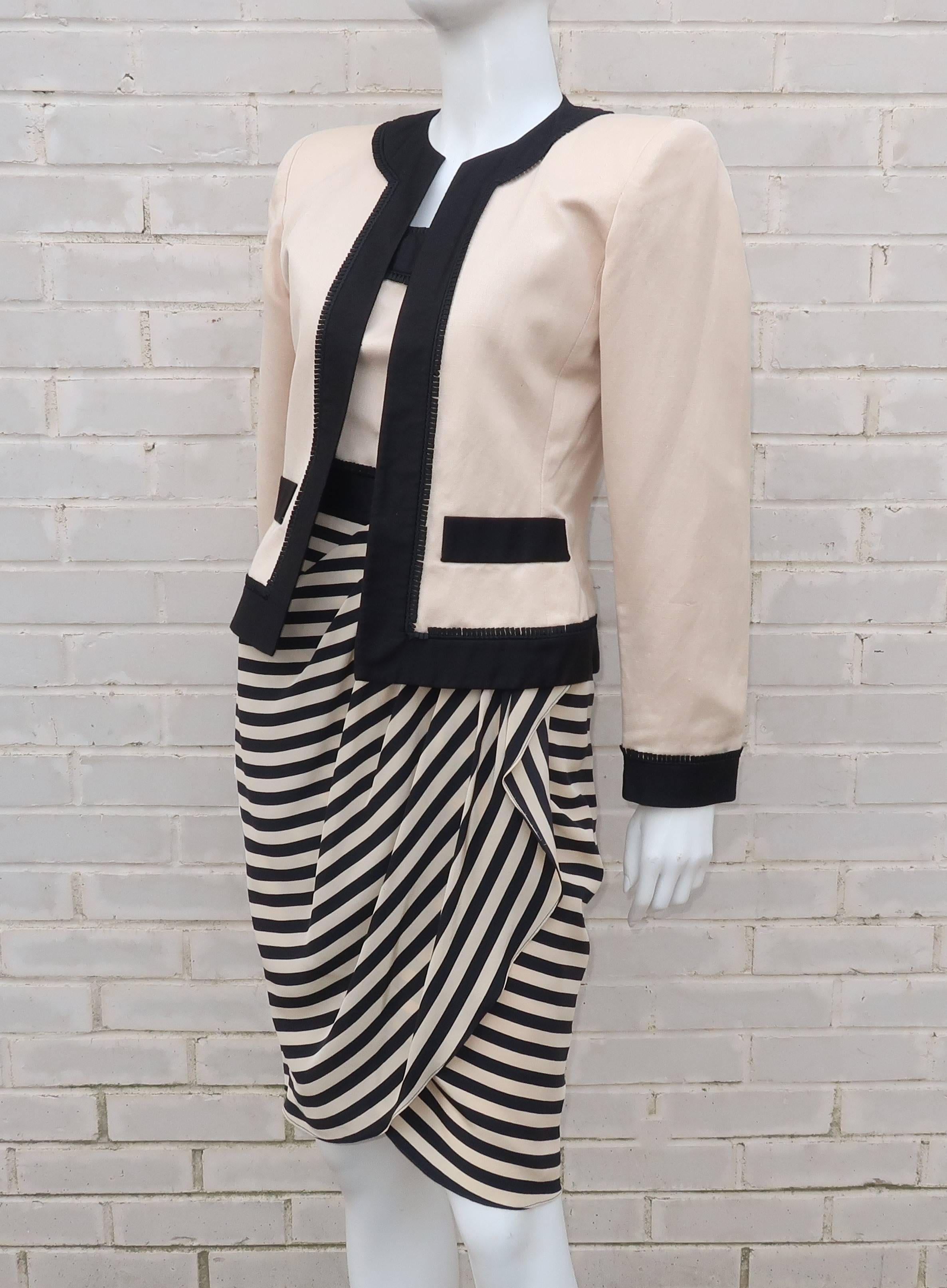 1980's Liancarlo Black & Ivory Strapless Dress With Jacket 1