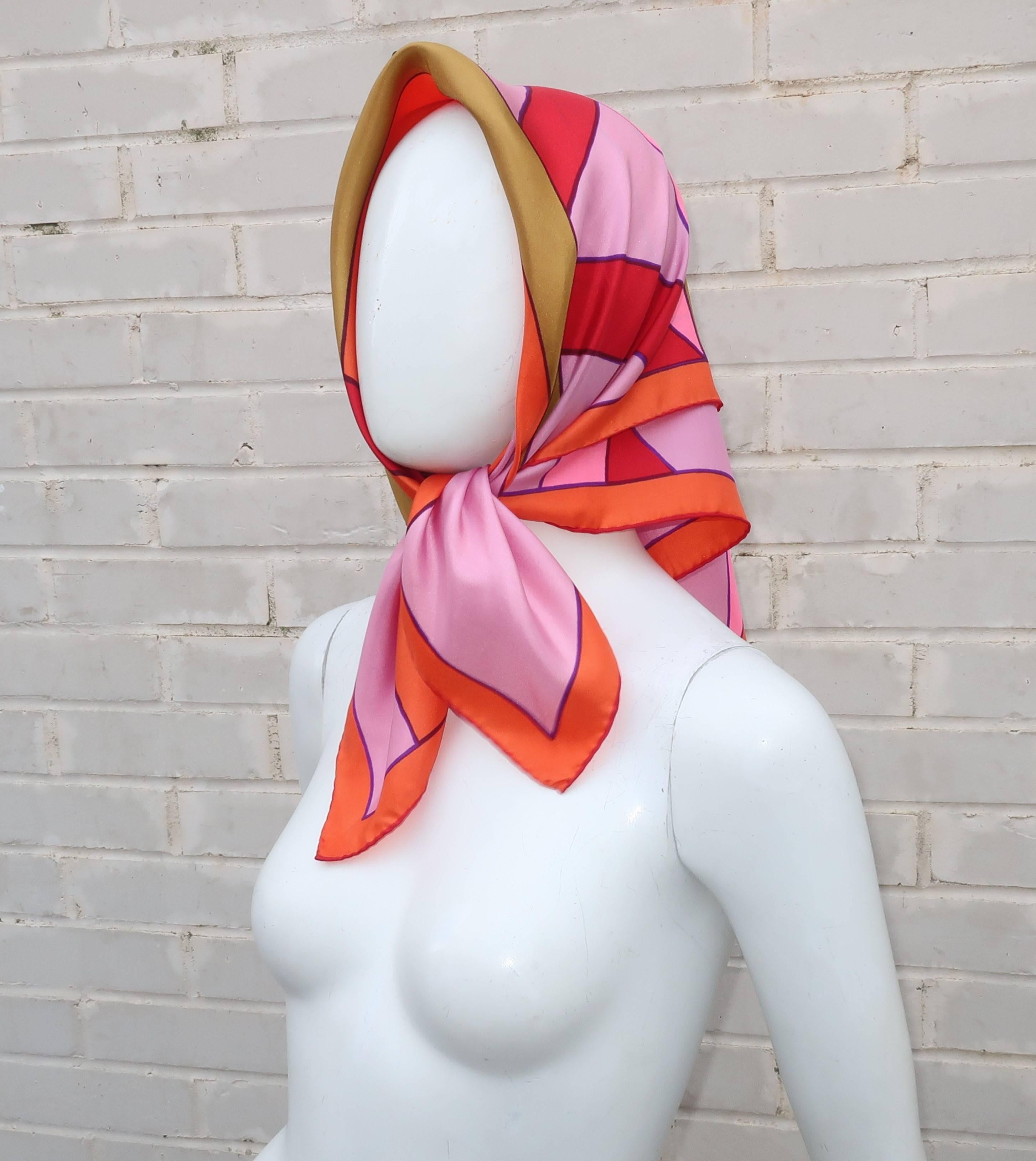 Pop Mod 1960's Vera Pink & Orange Silk Scarf 3