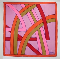 Pop Mod 1960's Vera Pink & Orange Silk Scarf