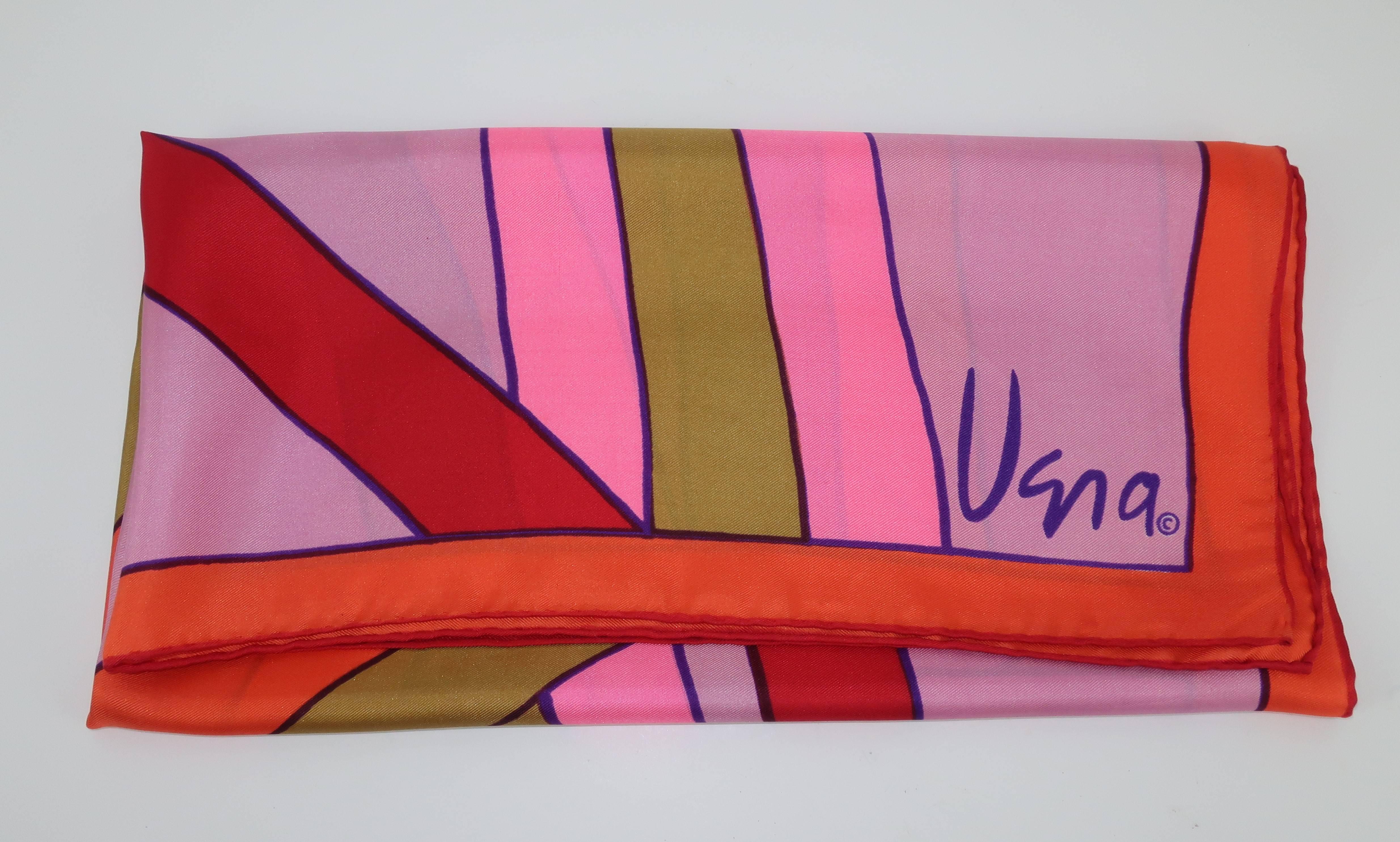 Pop Mod 1960's Vera Pink & Orange Silk Scarf 1