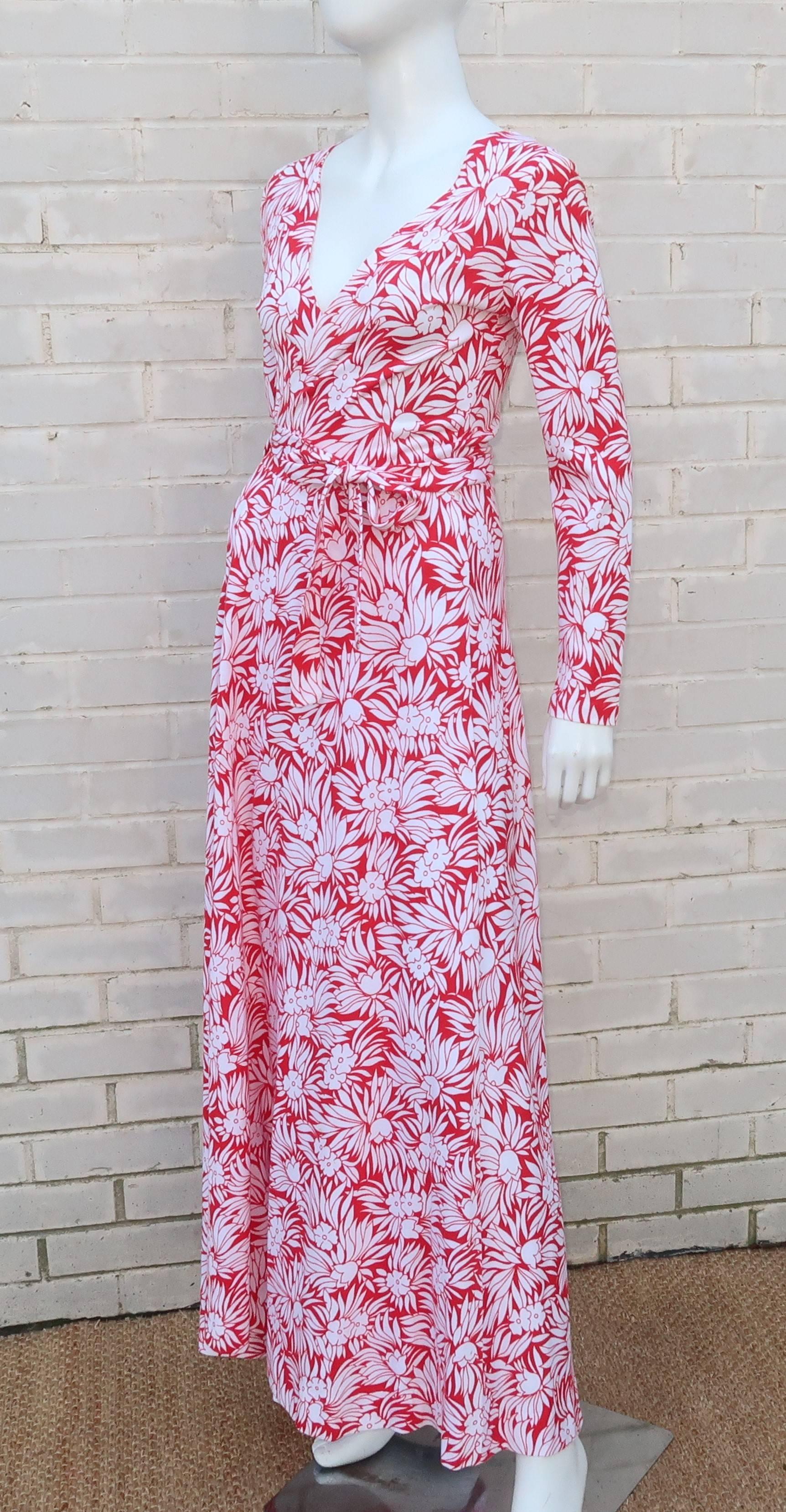 Women's 1970’s Diane Von Furstenberg Tropical Floral Maxi Wrap Dress