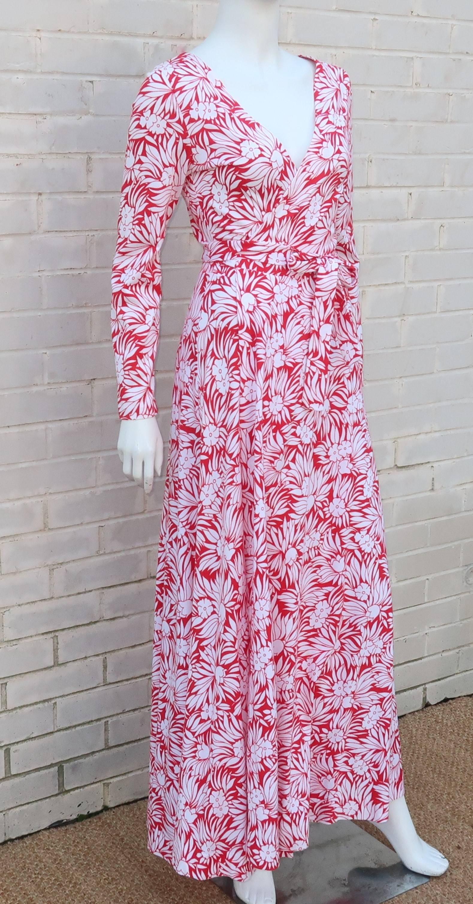 1970’s Diane Von Furstenberg Tropical Floral Maxi Wrap Dress In Excellent Condition In Atlanta, GA