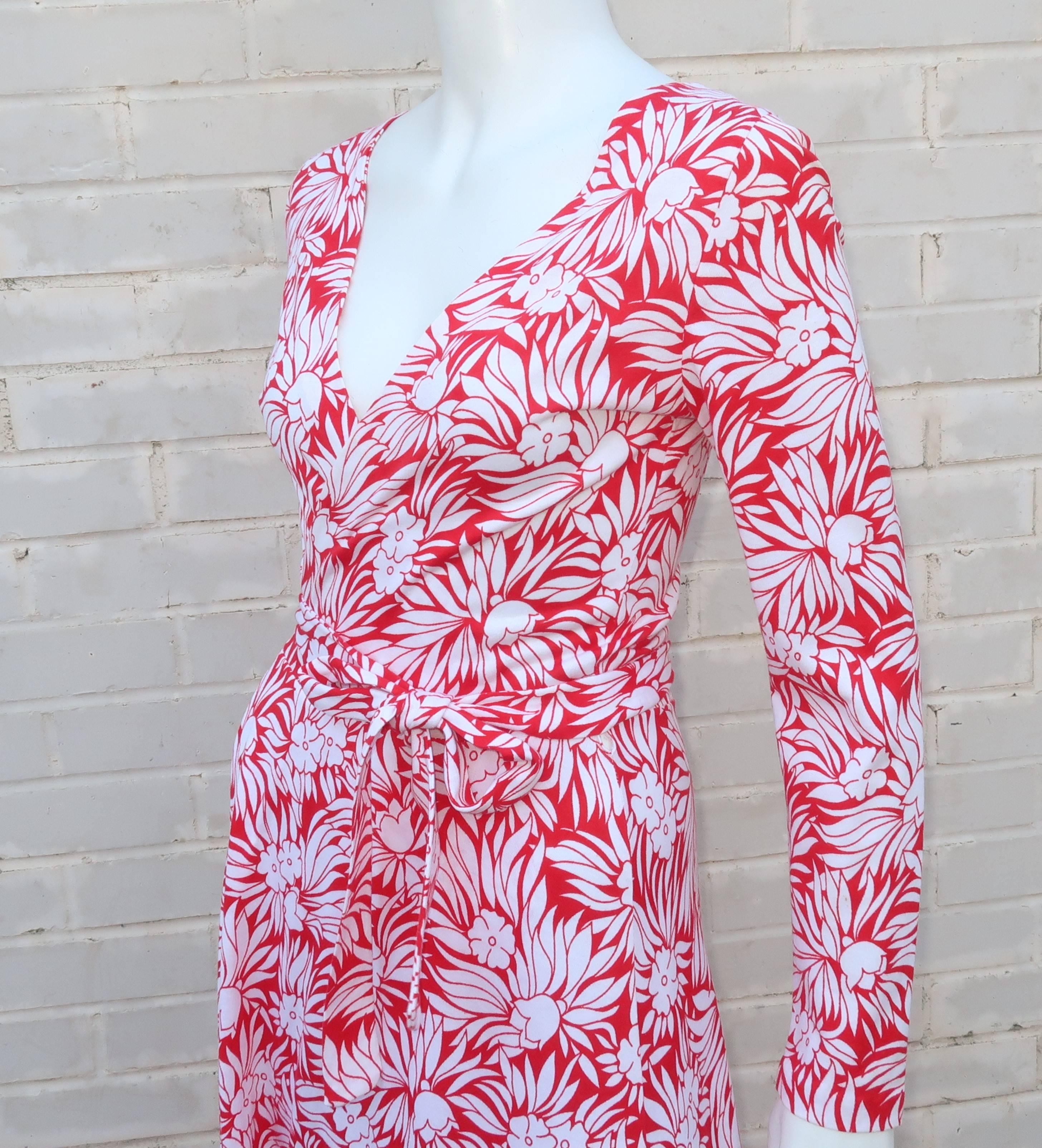 1970’s Diane Von Furstenberg Tropical Floral Maxi Wrap Dress 1